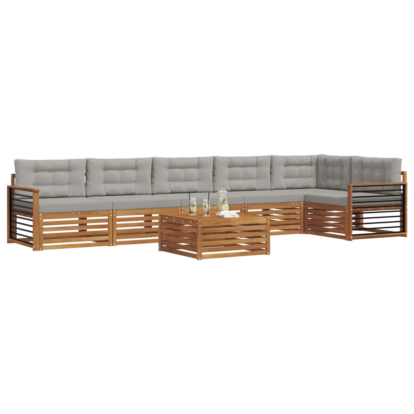 Buiten bankenset met kussen 7 pcs Natuurlijk en Lichtgrijs is nu te koop bij PeponiXL, paradijselijk wonen!