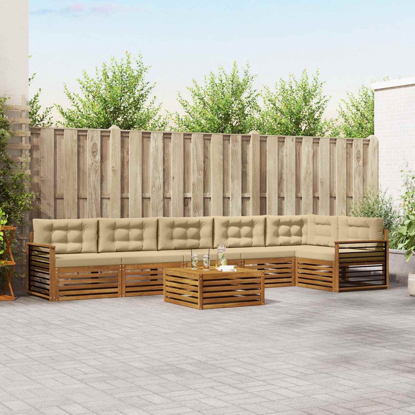 Buiten bankenset met kussen 7 pcs Natuurlijk en Beige is nu te koop bij PeponiXL, paradijselijk wonen!