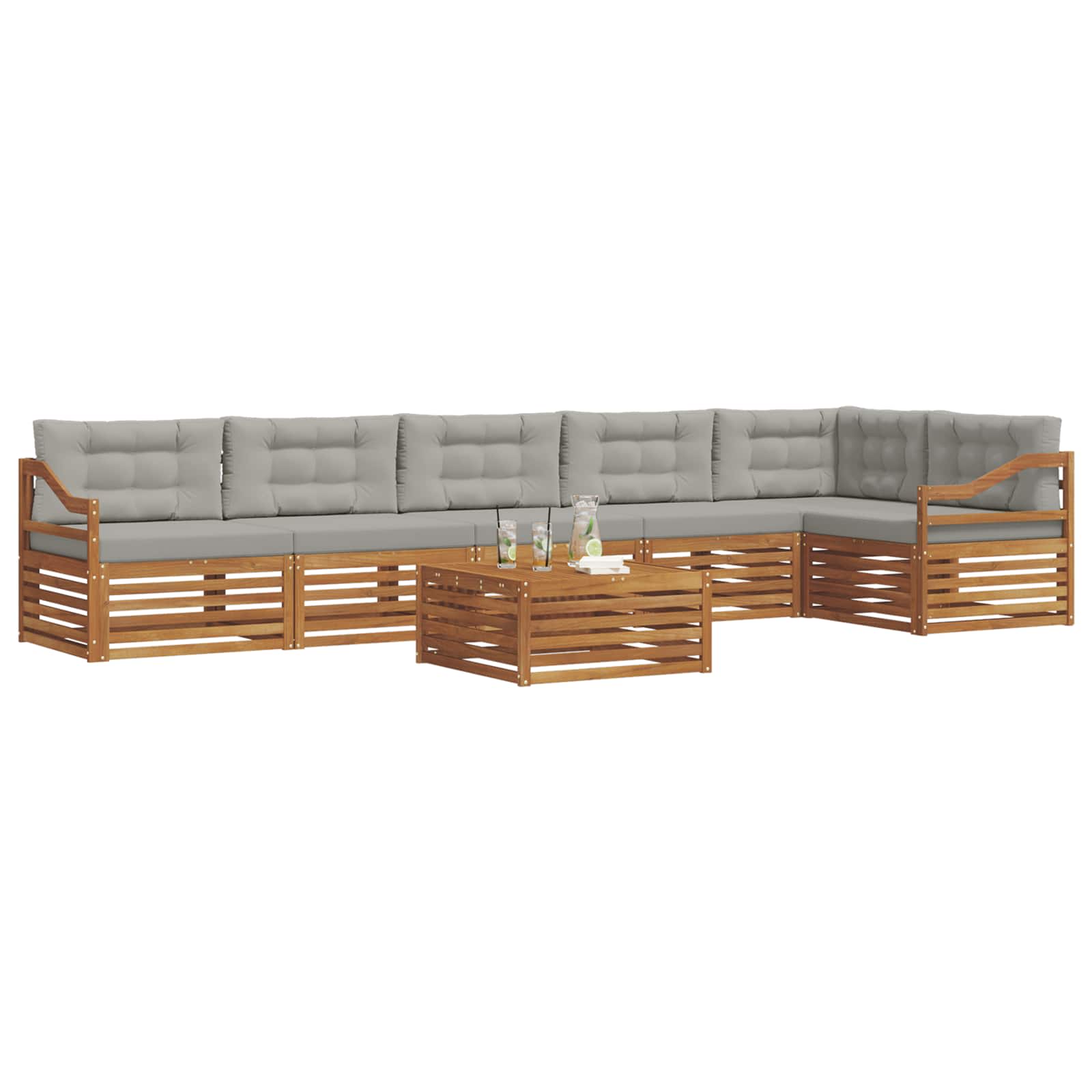 Buiten bankenset met kussen 7 pcs Natuurlijk en Lichtgrijs is nu te koop bij PeponiXL, paradijselijk wonen!