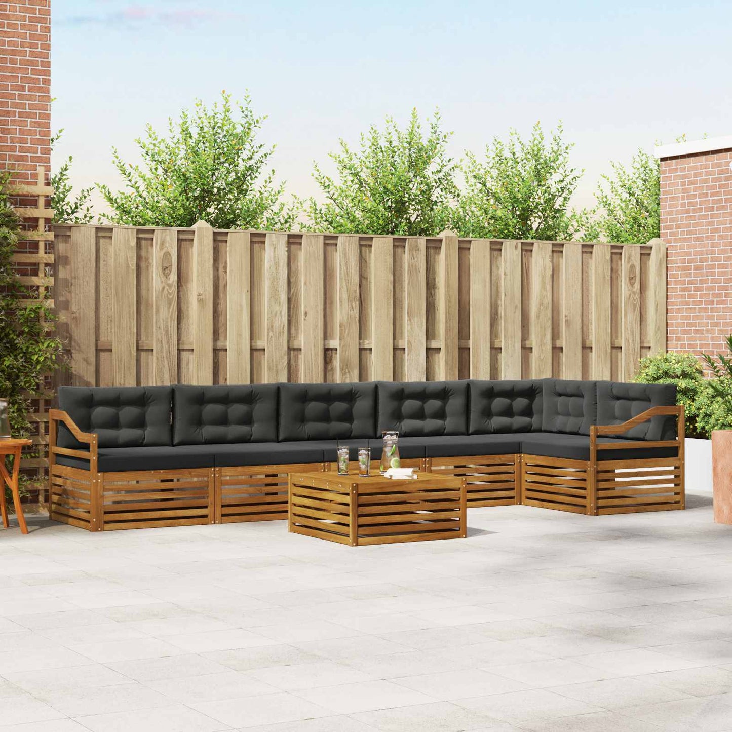 Buiten bankenset met kussen 7 pcs Natuurlijk en Antraciet is nu te koop bij PeponiXL, paradijselijk wonen!