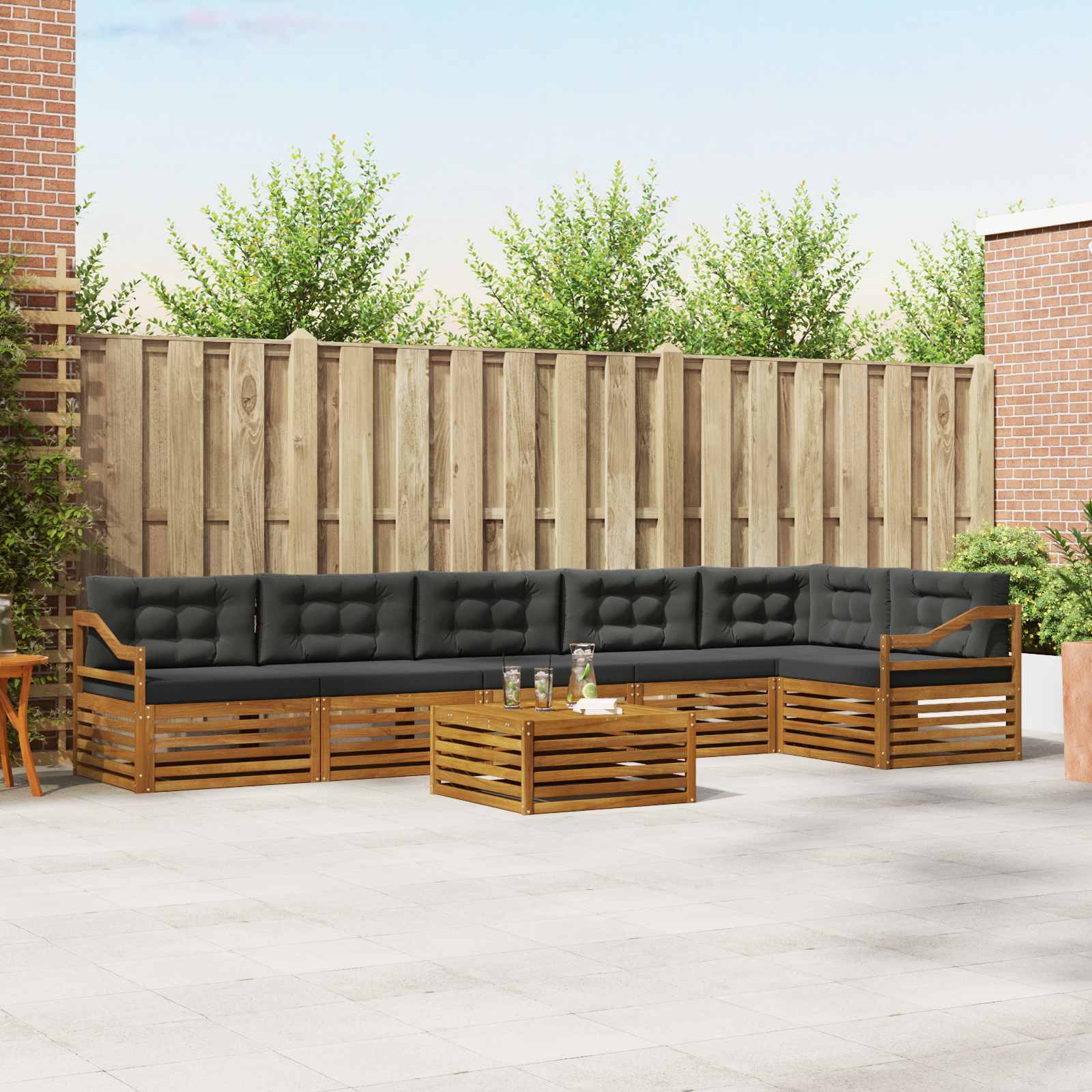 Buiten bankenset met kussen 7 pcs Natuurlijk en Antraciet is nu te koop bij PeponiXL, paradijselijk wonen!