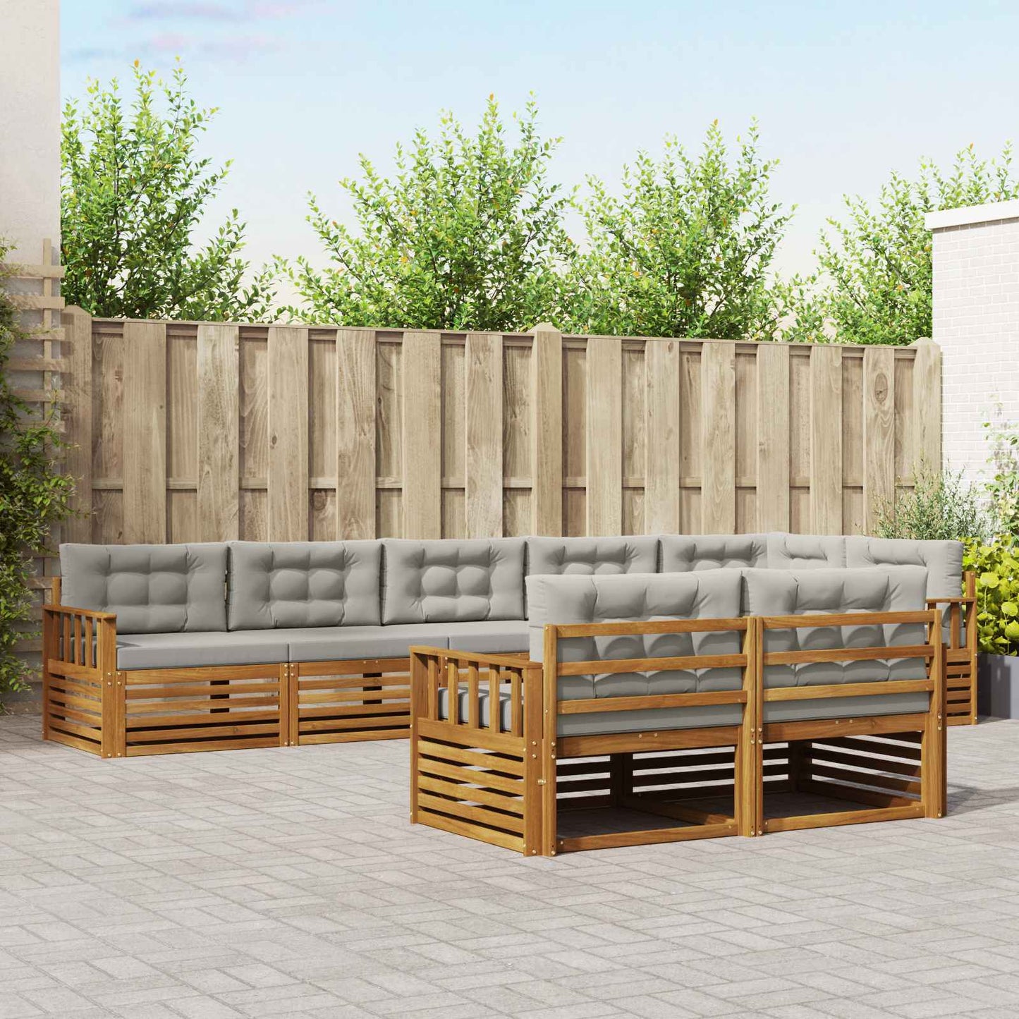 Buiten bankenset met kussen 8 pcs Natuurlijk en Lichtgrijs is nu te koop bij PeponiXL, paradijselijk wonen!