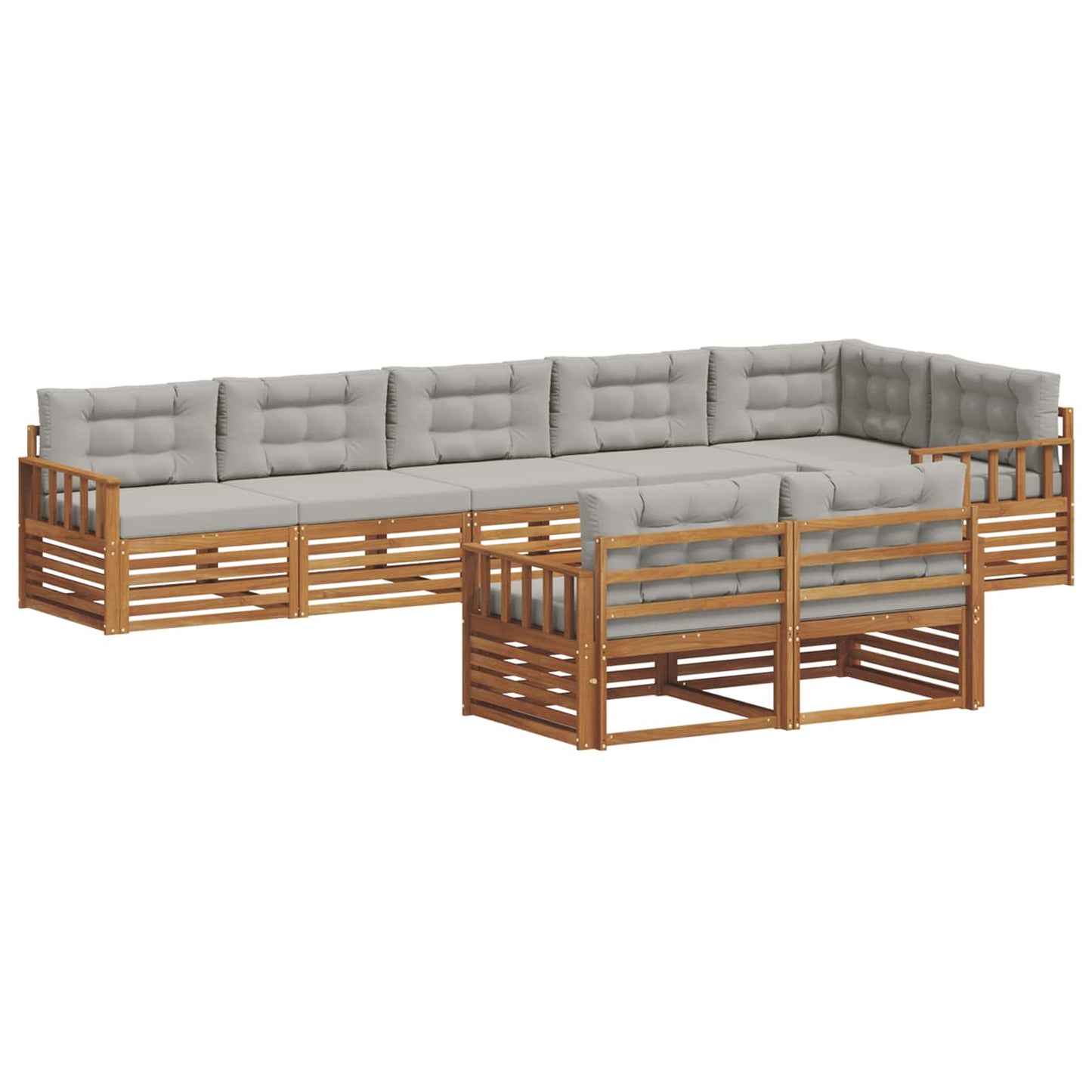 Buiten bankenset met kussen 8 pcs Natuurlijk en Lichtgrijs is nu te koop bij PeponiXL, paradijselijk wonen!