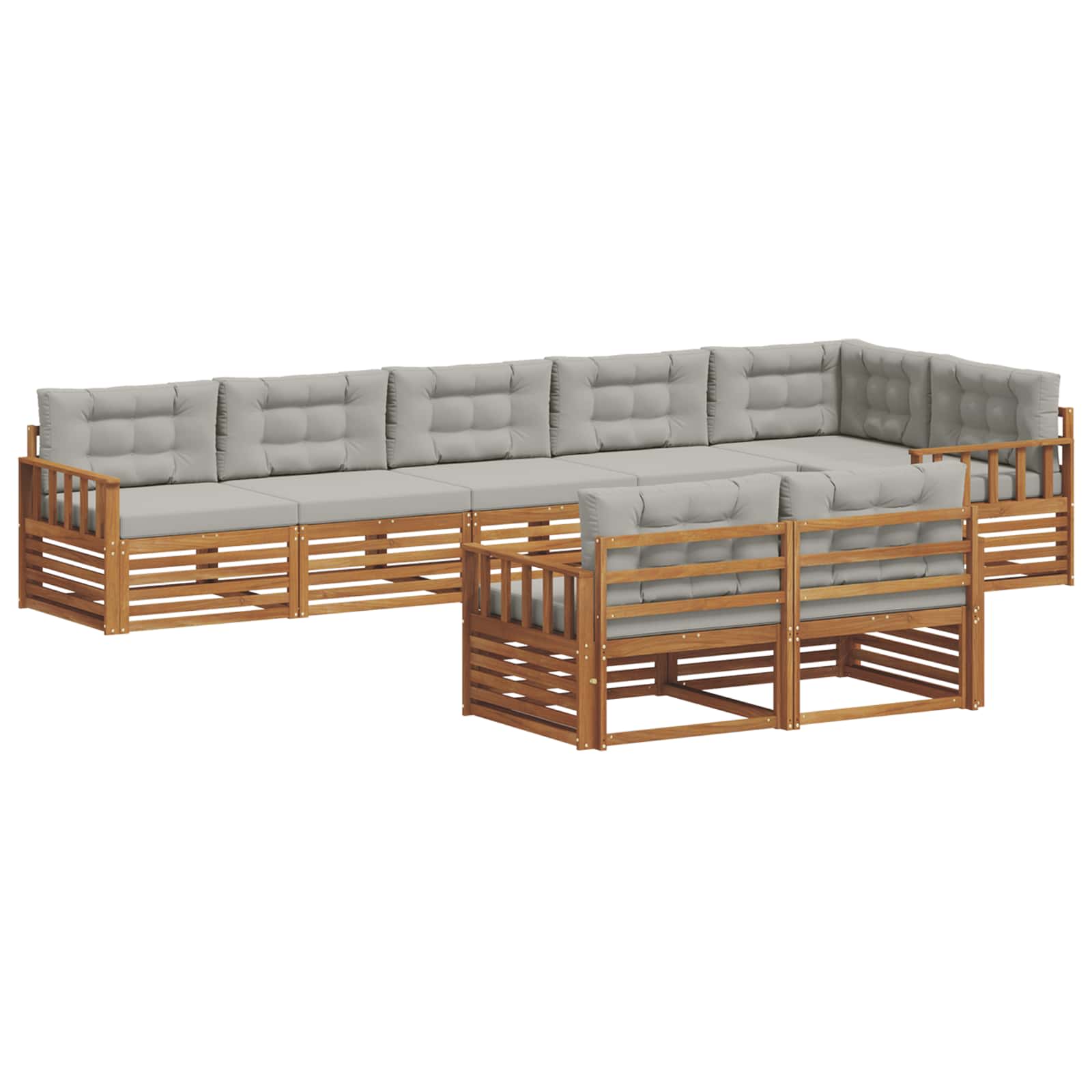 Buiten bankenset met kussen 8 pcs Natuurlijk en Lichtgrijs is nu te koop bij PeponiXL, paradijselijk wonen!