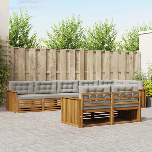 Buiten bankenset met kussen 8 pcs Natuurlijk en Lichtgrijs is nu te koop bij PeponiXL, paradijselijk wonen!