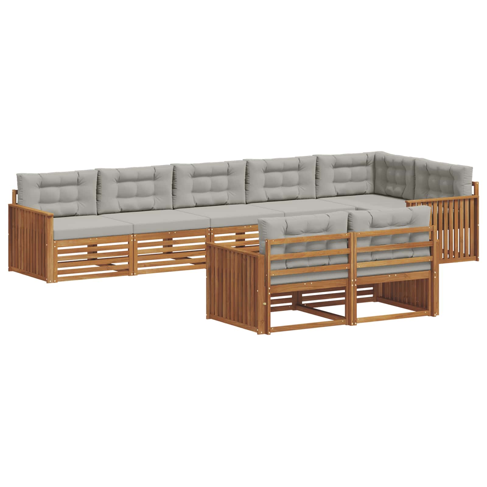 Buiten bankenset met kussen 8 pcs Natuurlijk en Lichtgrijs is nu te koop bij PeponiXL, paradijselijk wonen!