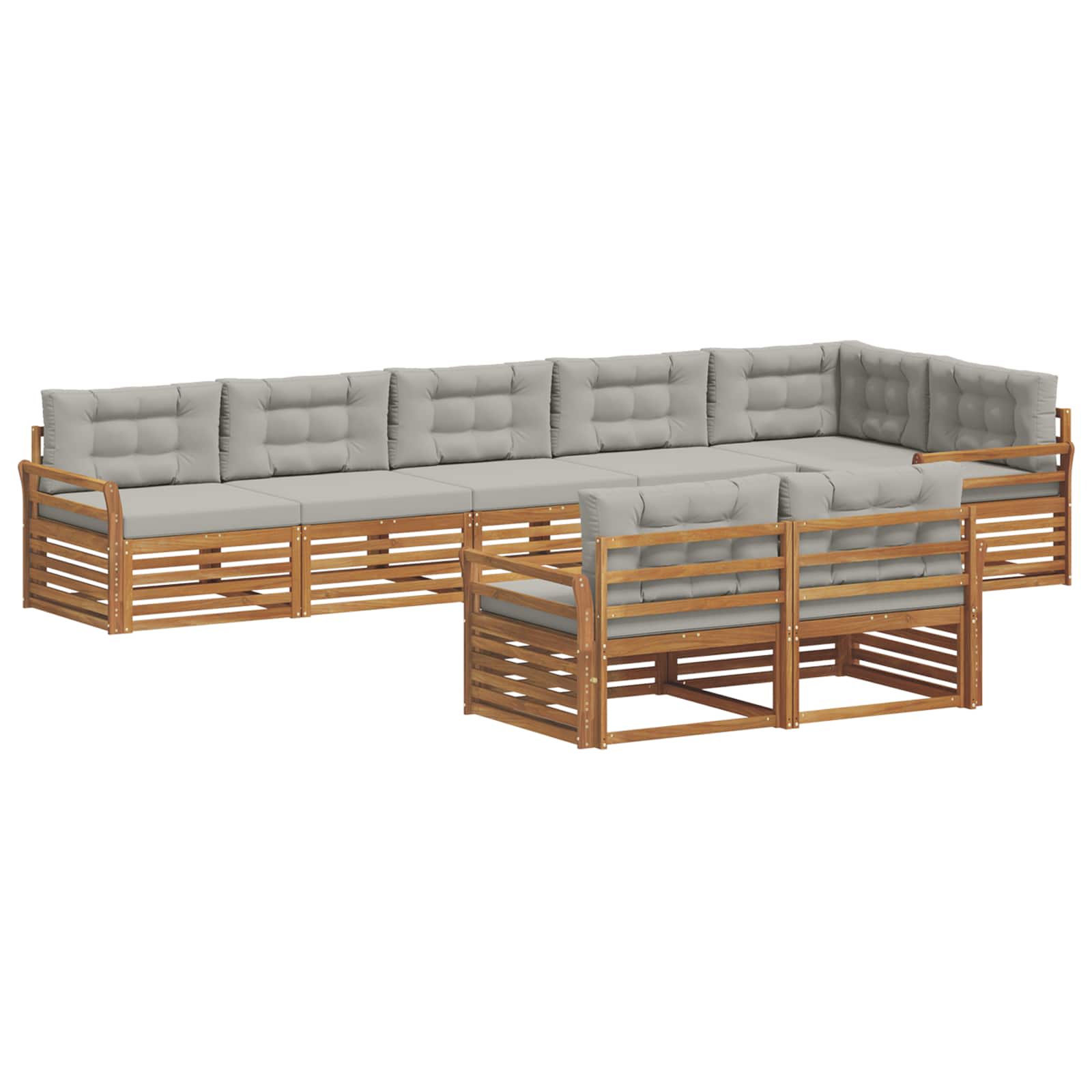 Buiten bankenset met kussen 8 pcs Natuurlijk en Lichtgrijs is nu te koop bij PeponiXL, paradijselijk wonen!
