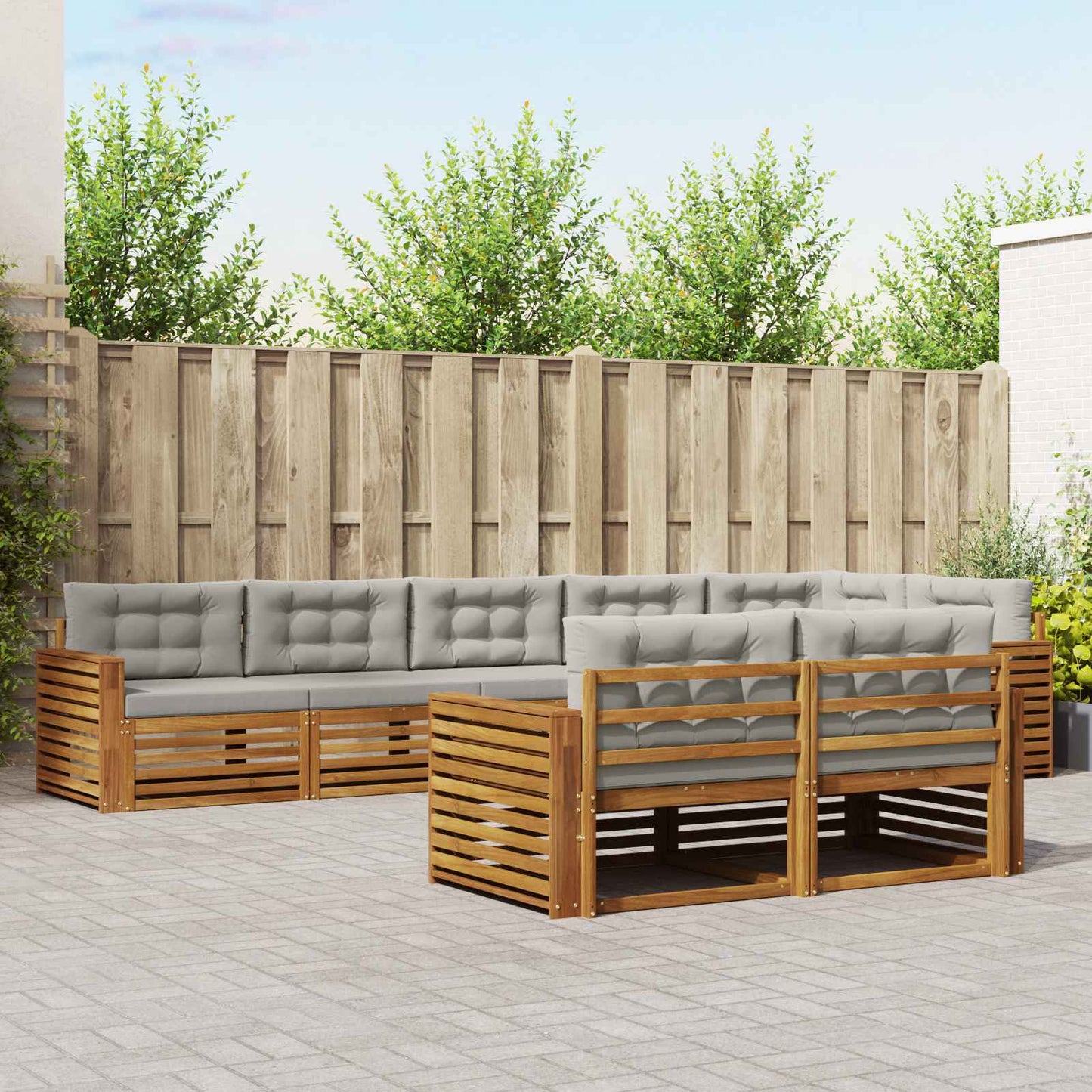 Buiten bankenset met kussen 8 pcs Natuurlijk en Lichtgrijs is nu te koop bij PeponiXL, paradijselijk wonen!