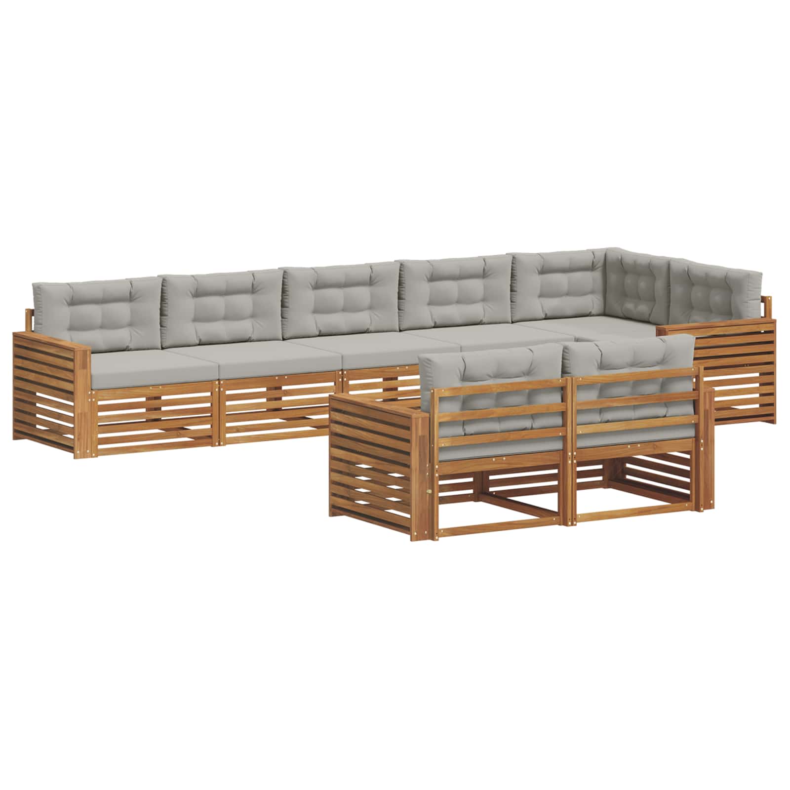 Buiten bankenset met kussen 8 pcs Natuurlijk en Lichtgrijs is nu te koop bij PeponiXL, paradijselijk wonen!