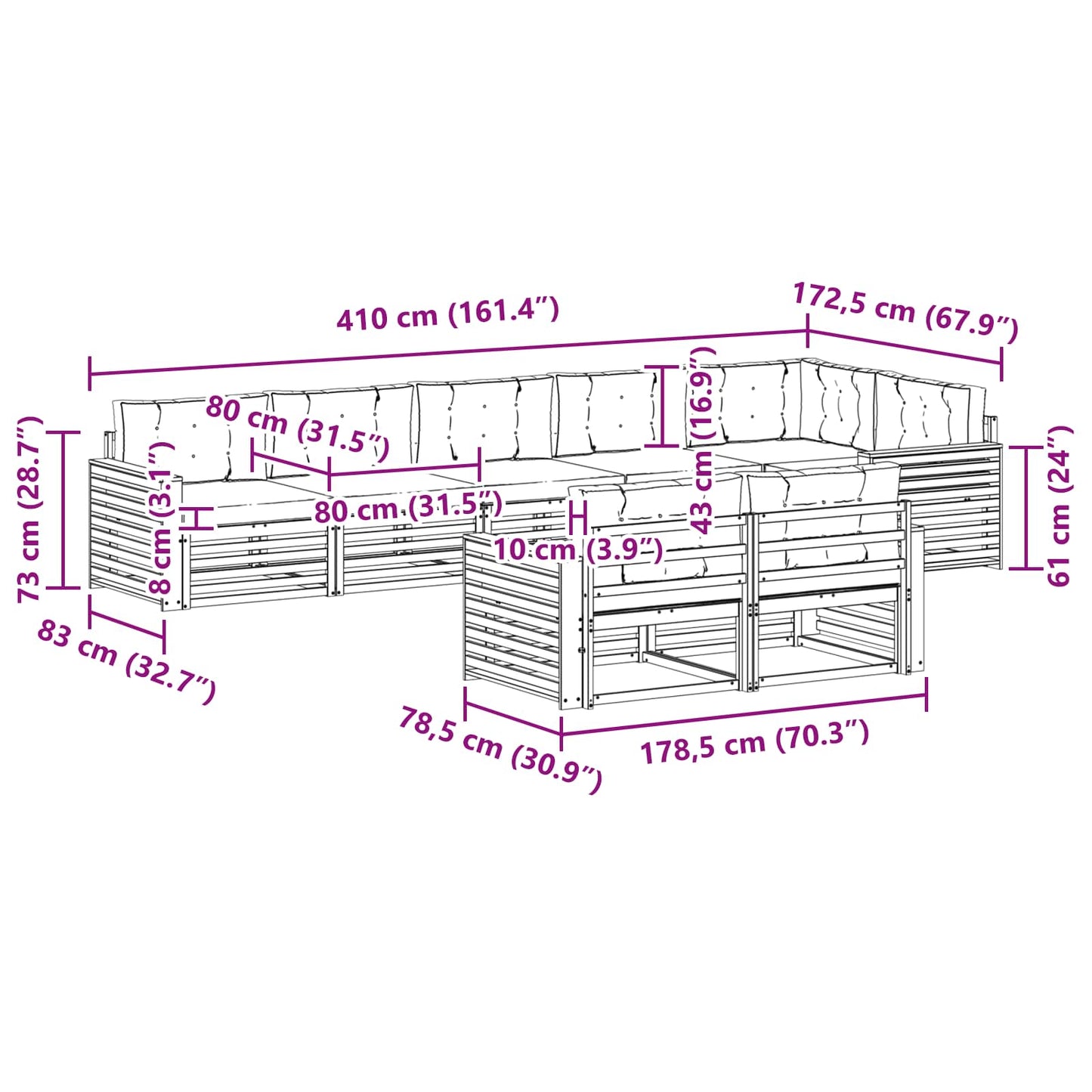 Buiten bankenset met kussen 8 pcs Natuurlijk en Lichtgrijs is nu te koop bij PeponiXL, paradijselijk wonen!