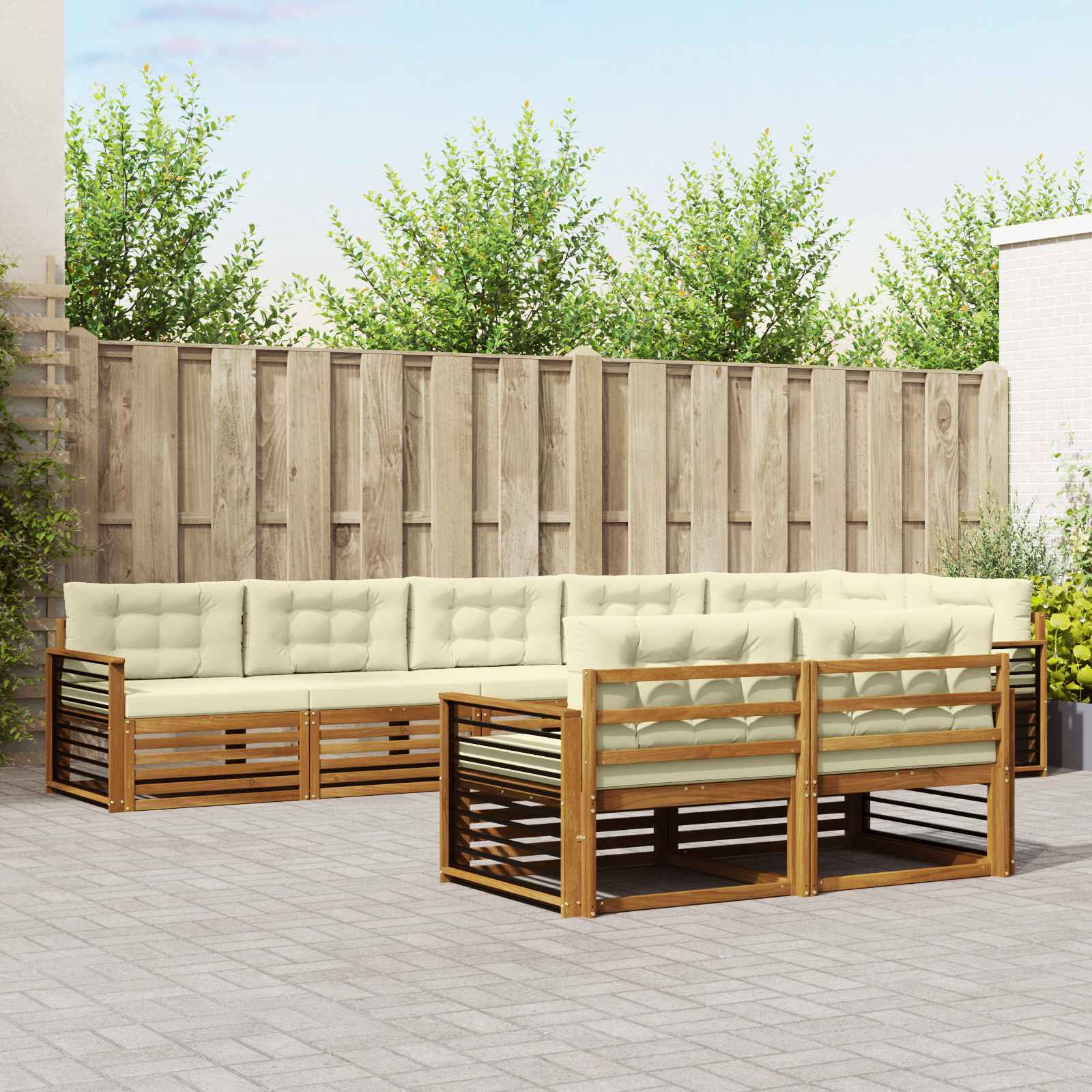 Buiten bankenset met kussen 8 pcs Natuurlijk en Crème is nu te koop bij PeponiXL, paradijselijk wonen!