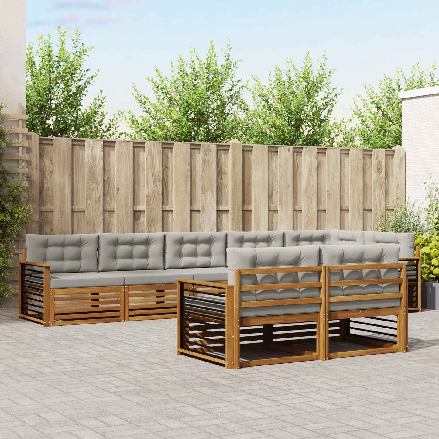 Buiten bankenset met kussen 8 pcs Natuurlijk en Lichtgrijs is nu te koop bij PeponiXL, paradijselijk wonen!