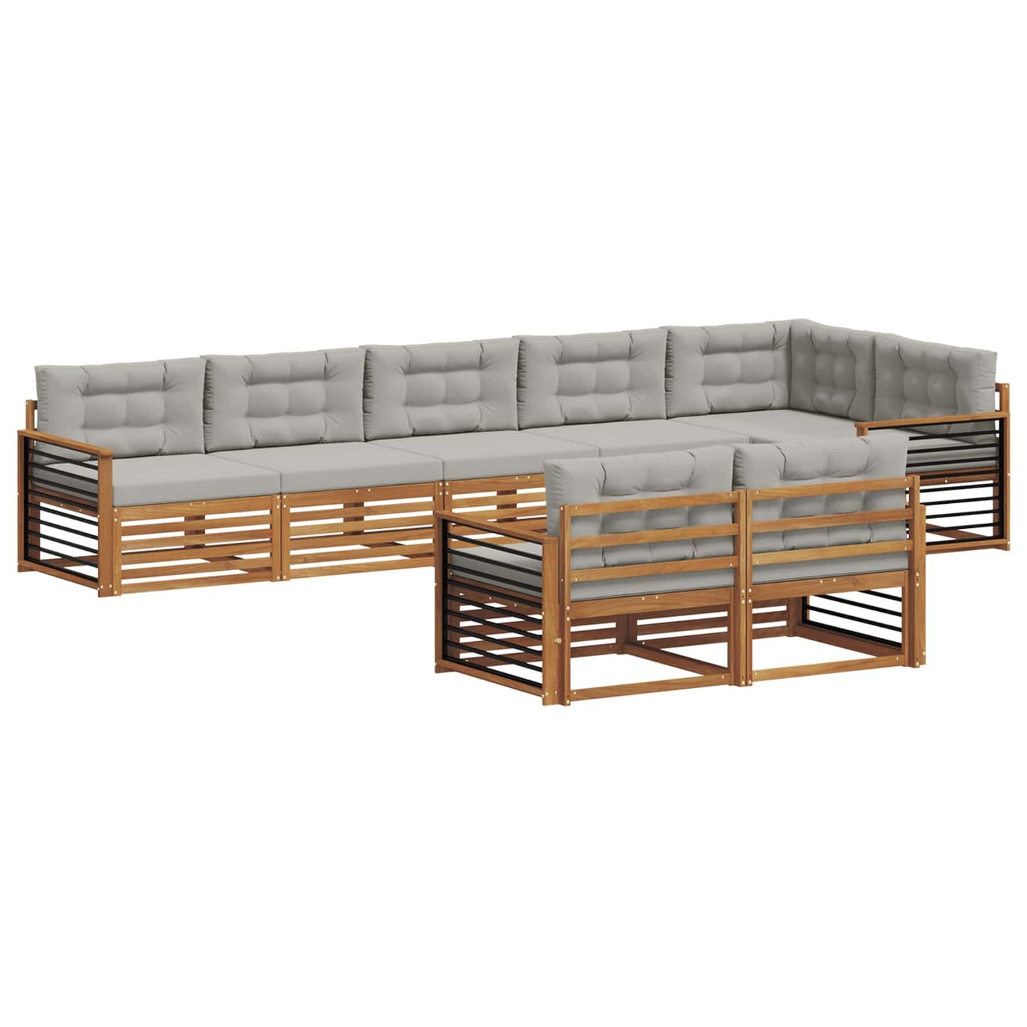 Buiten bankenset met kussen 8 pcs Natuurlijk en Lichtgrijs is nu te koop bij PeponiXL, paradijselijk wonen!
