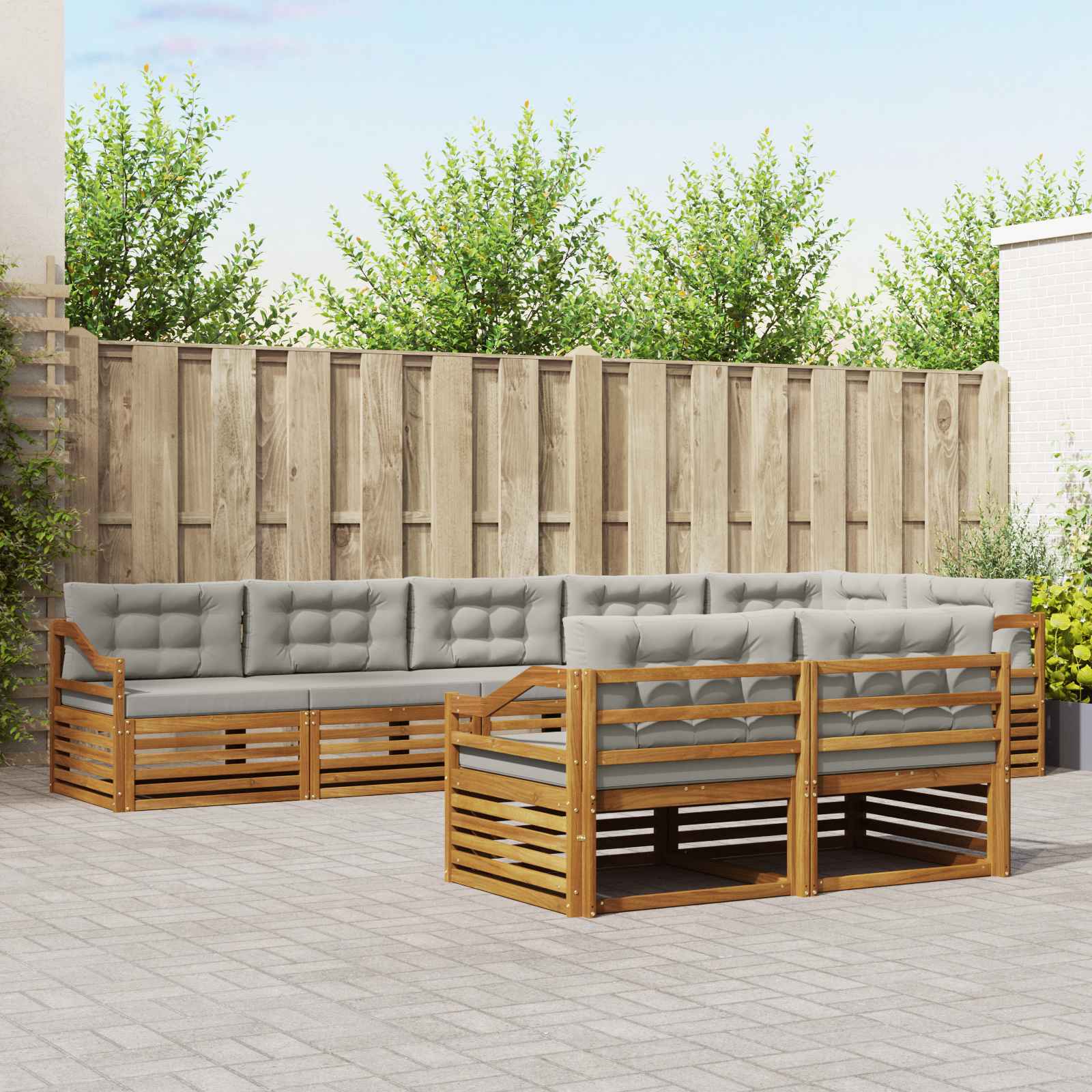 Buiten bankenset met kussen 8 pcs Natuurlijk en Lichtgrijs is nu te koop bij PeponiXL, paradijselijk wonen!