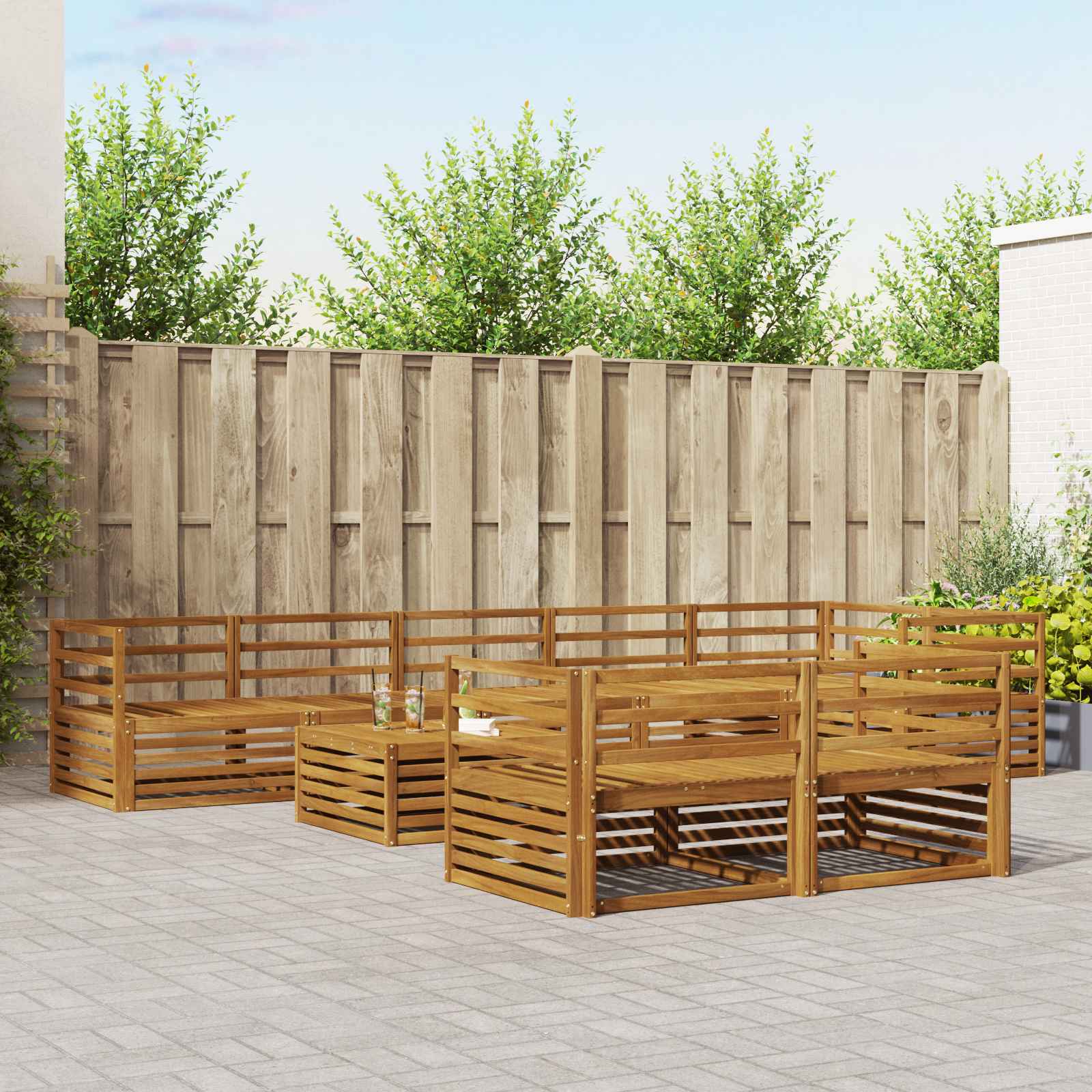 Buiten bankenset 9 pcs Naturel Massief Acaciahout is nu te koop bij PeponiXL, paradijselijk wonen!