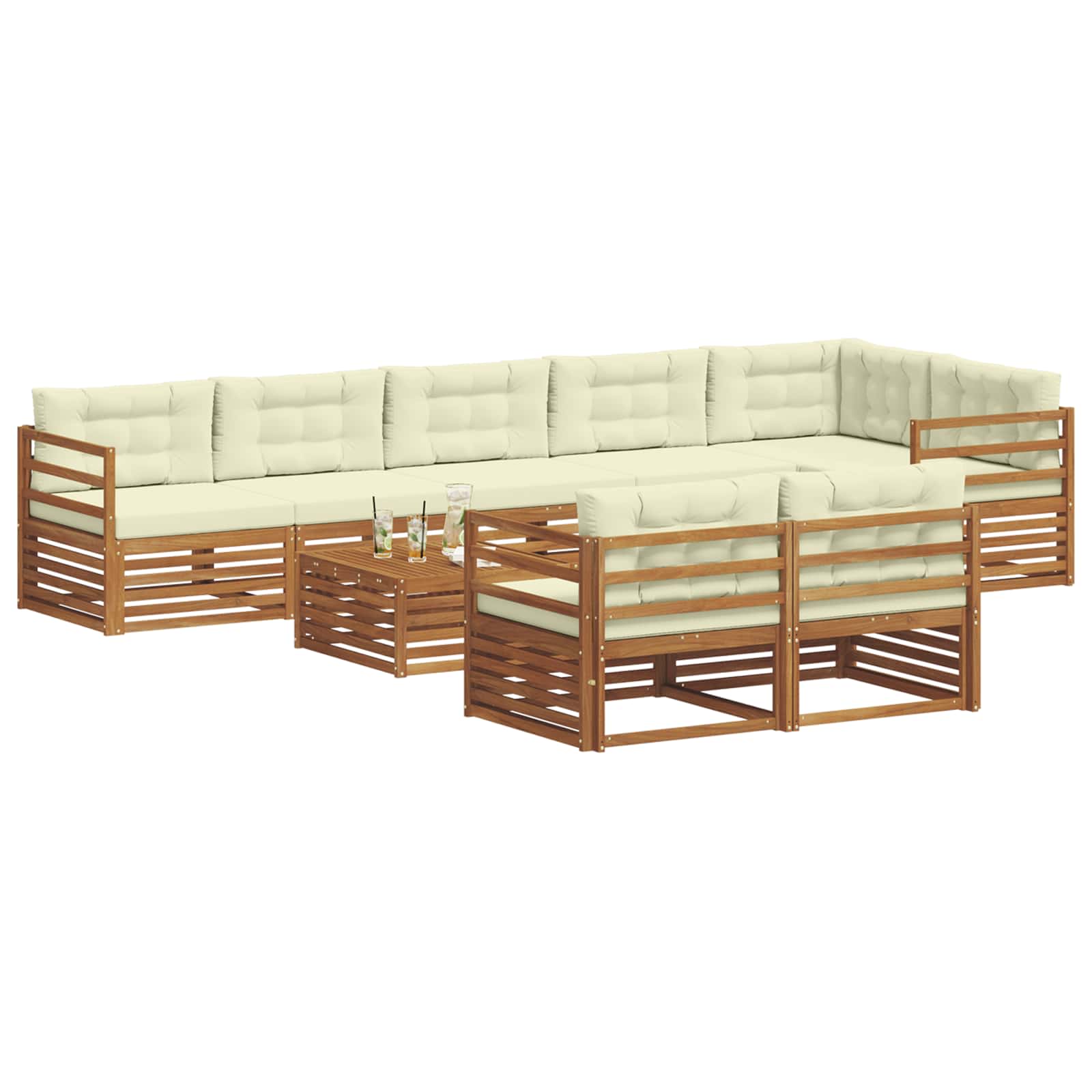 Buiten bankenset met kussen 9 pcs Natuurlijk en Crème is nu te koop bij PeponiXL, paradijselijk wonen!