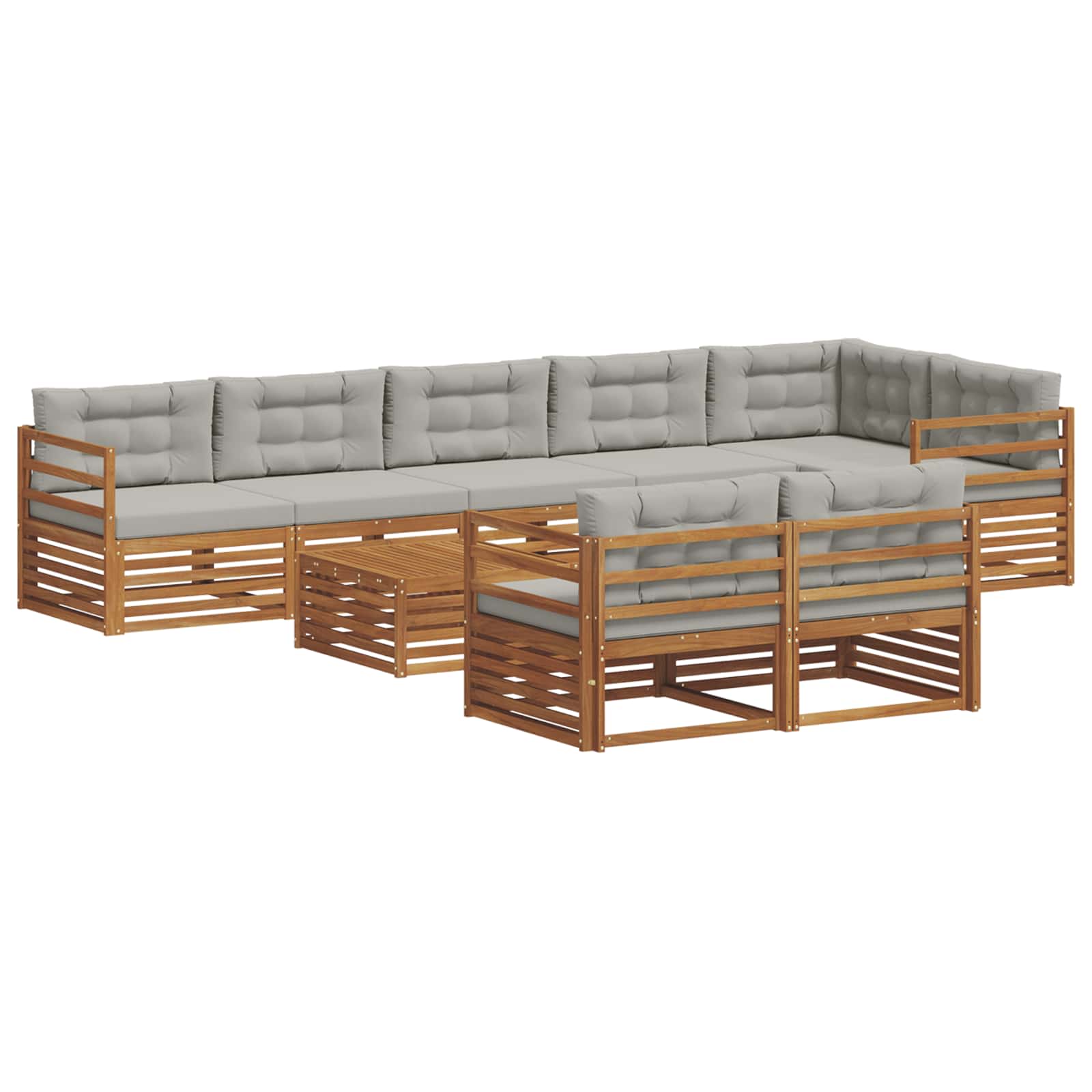 Buiten bankenset met kussen 9 pcs Natuurlijk en Lichtgrijs is nu te koop bij PeponiXL, paradijselijk wonen!