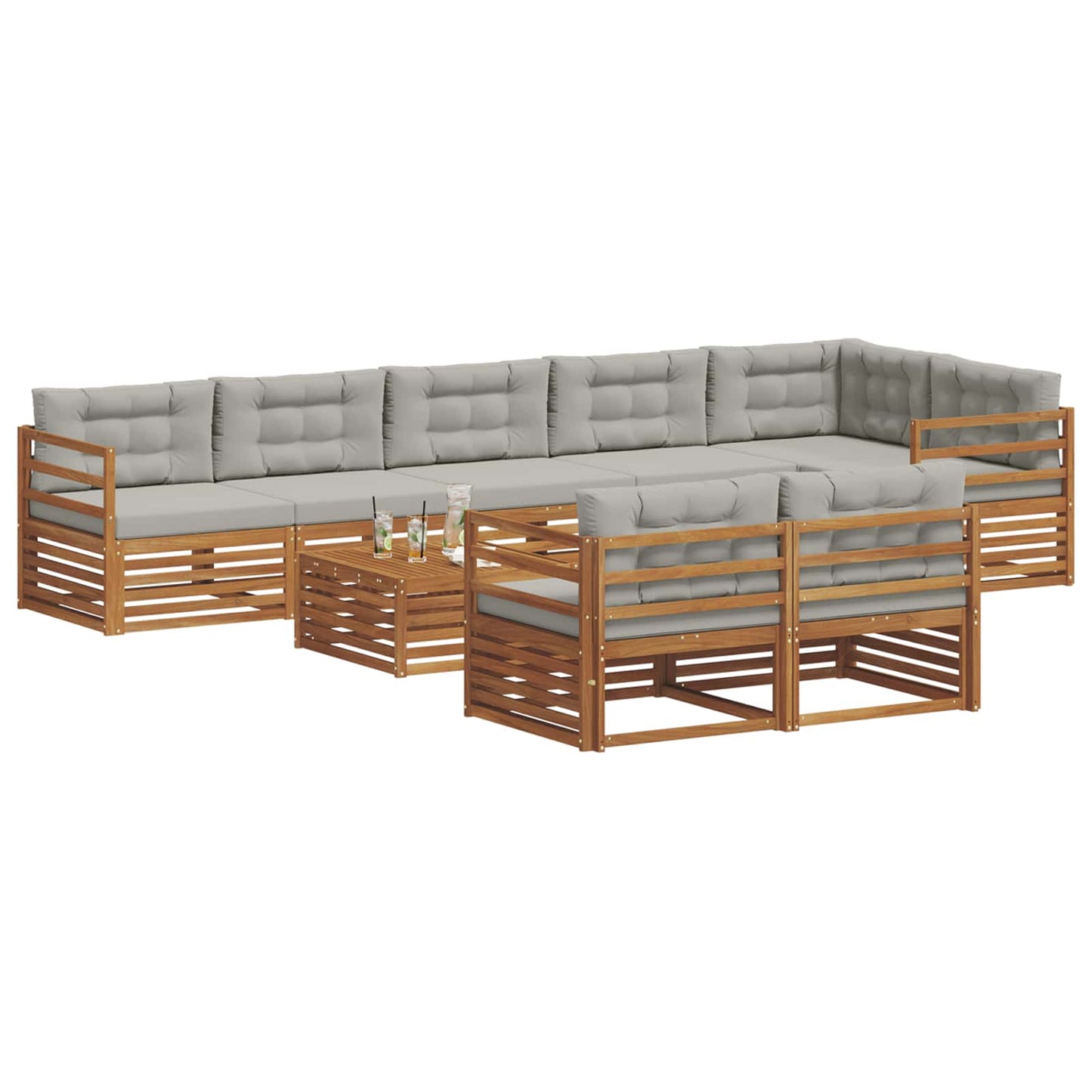 Buiten bankenset met kussen 9 pcs Natuurlijk en Lichtgrijs is nu te koop bij PeponiXL, paradijselijk wonen!