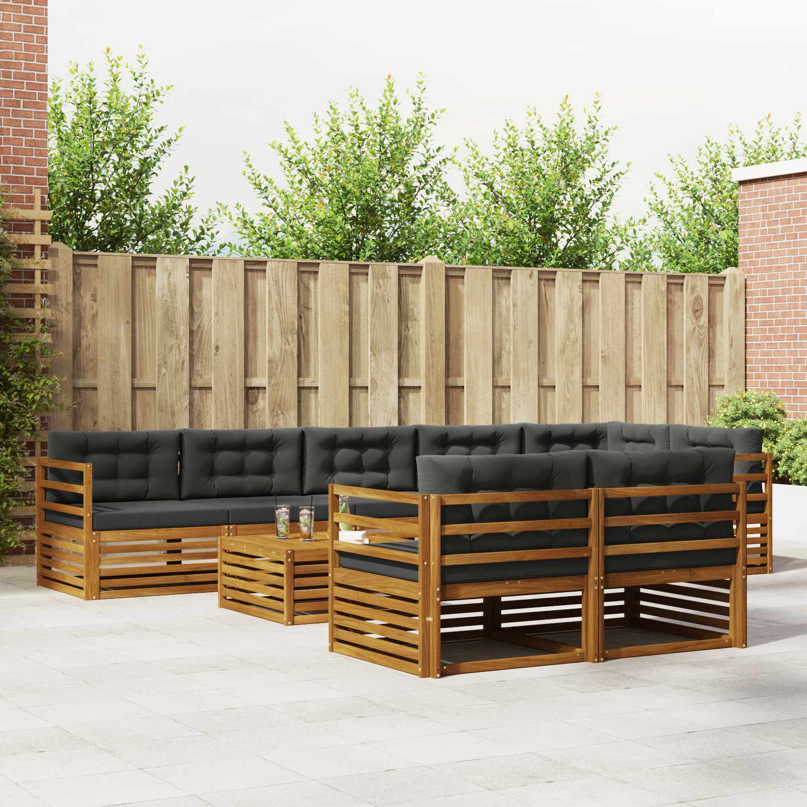Buiten bankenset met kussen 9 pcs Natuurlijk en Antraciet is nu te koop bij PeponiXL, paradijselijk wonen!