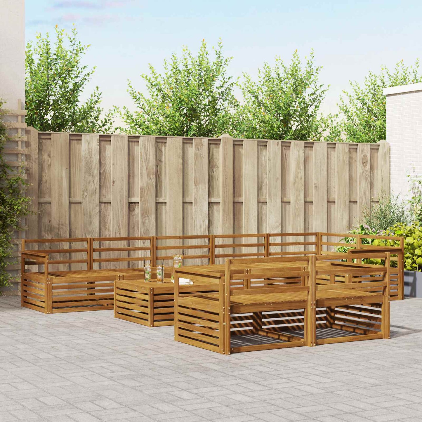 Buiten bankenset 9 pcs Naturel Massief Acaciahout is nu te koop bij PeponiXL, paradijselijk wonen!