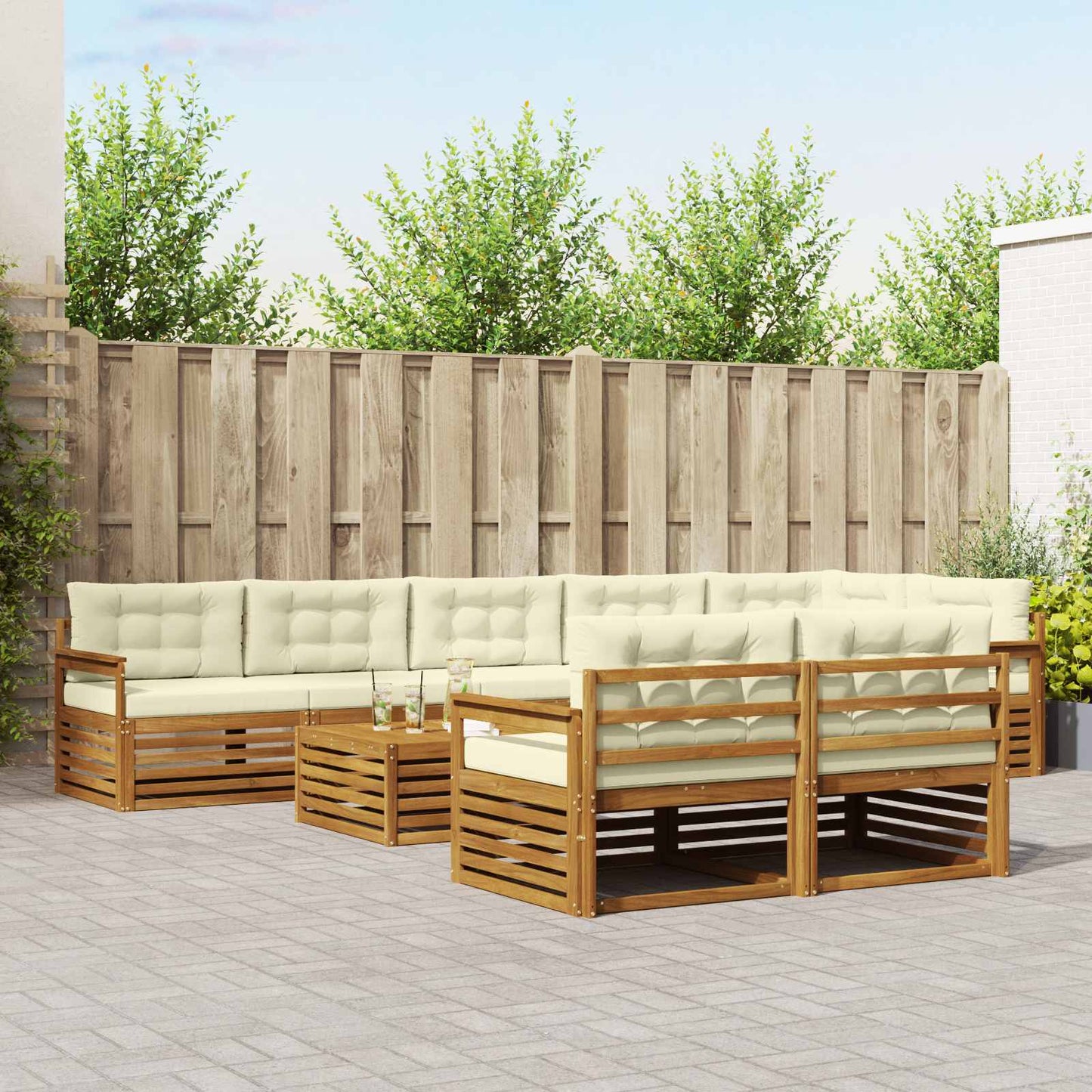 Buiten bankenset met kussen 9 pcs Natuurlijk en Crème is nu te koop bij PeponiXL, paradijselijk wonen!