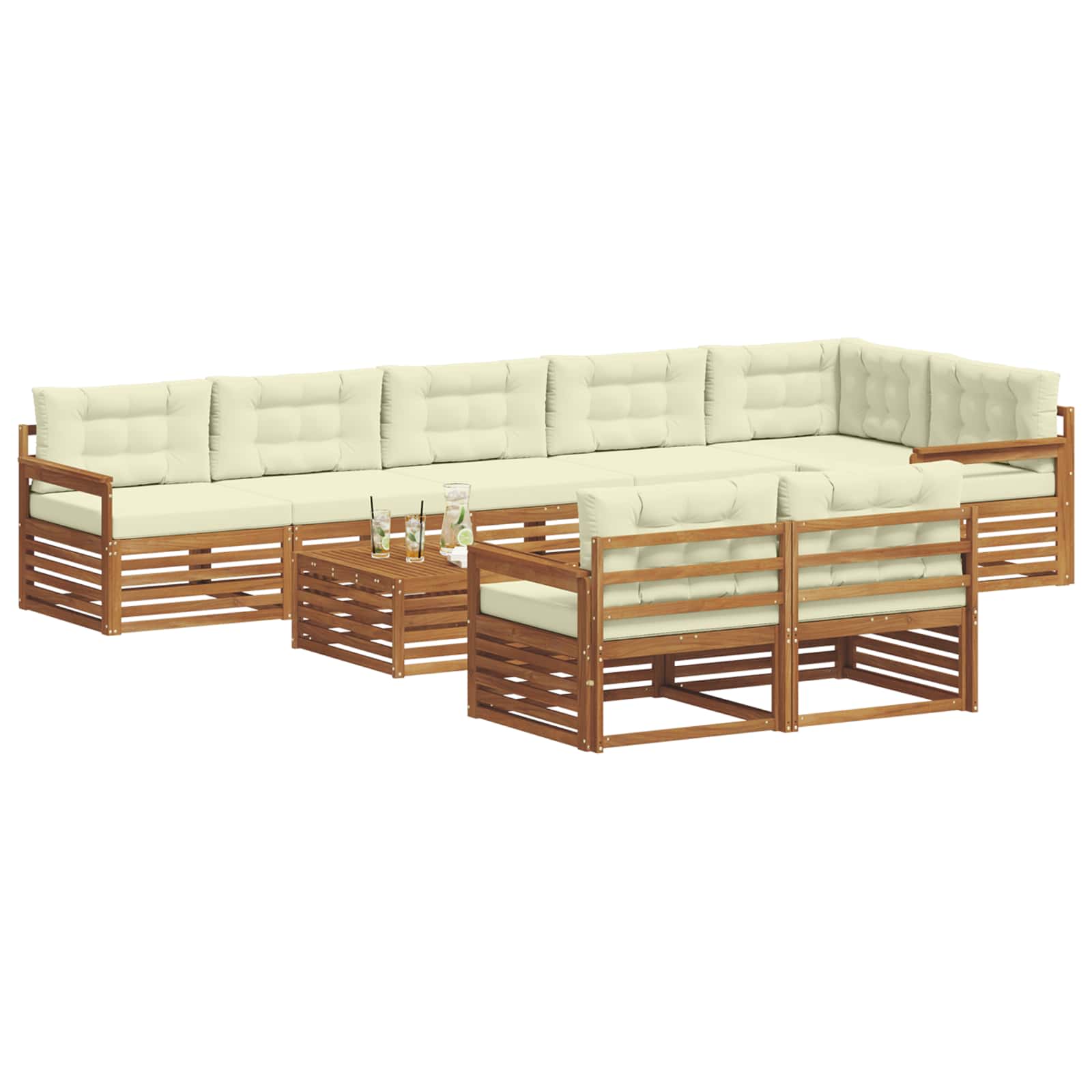 Buiten bankenset met kussen 9 pcs Natuurlijk en Crème is nu te koop bij PeponiXL, paradijselijk wonen!