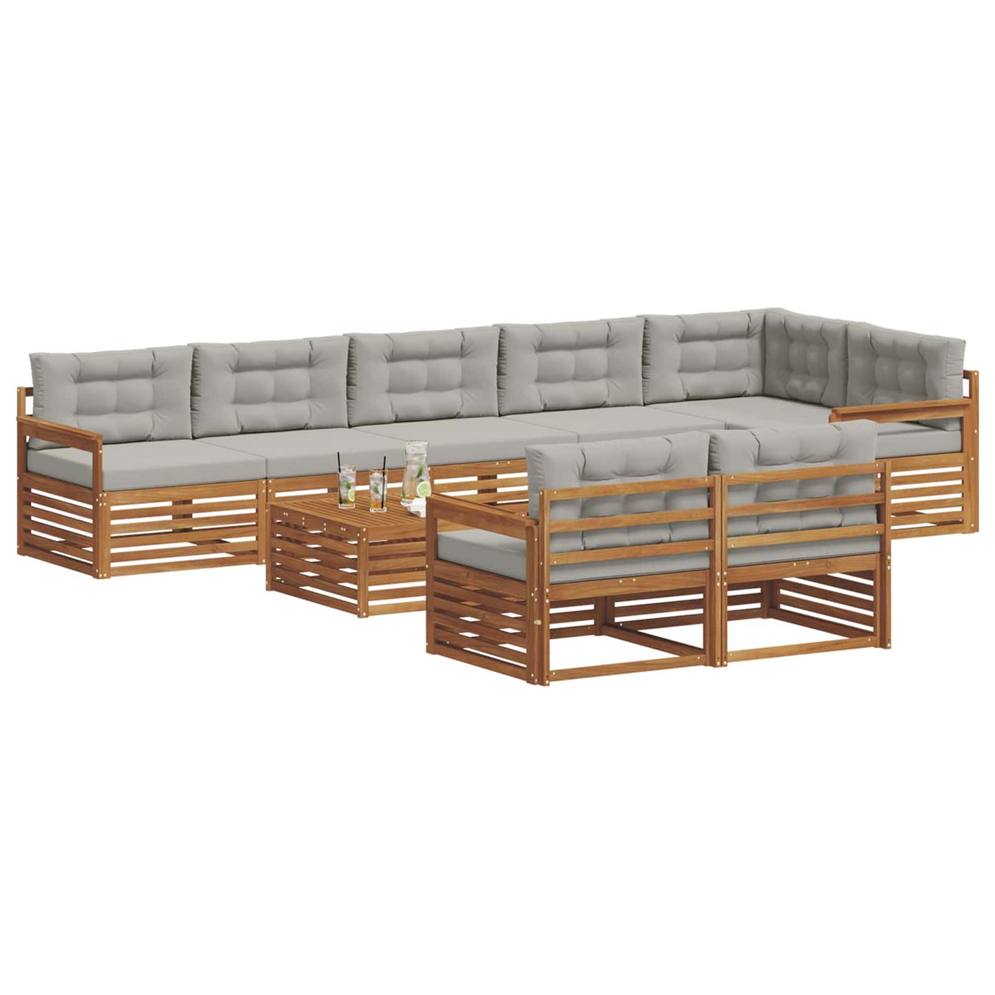 Buiten bankenset met kussen 9 pcs Natuurlijk en Lichtgrijs is nu te koop bij PeponiXL, paradijselijk wonen!