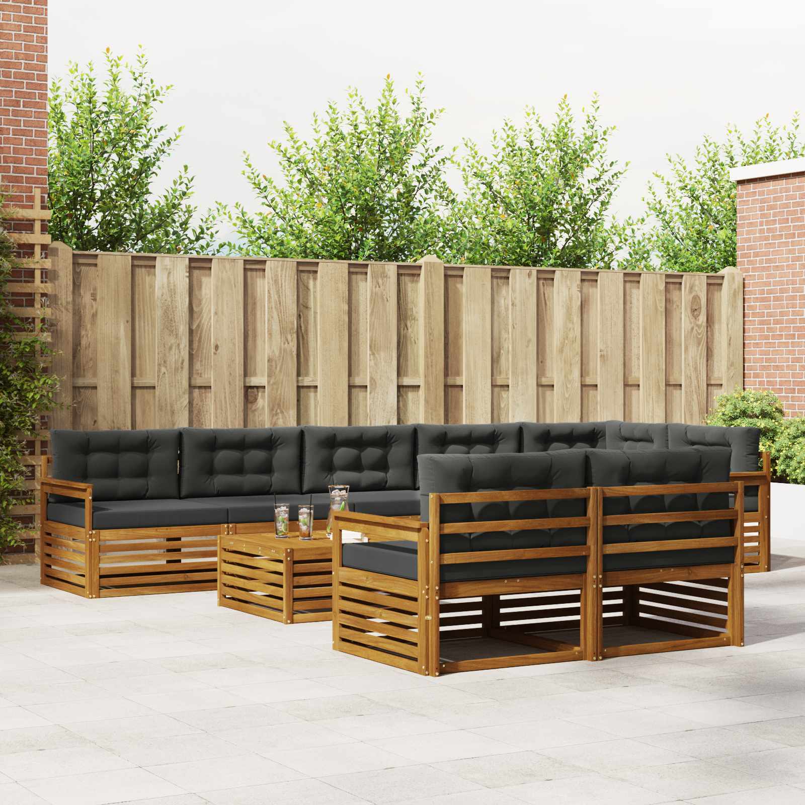 Buiten bankenset met kussen 9 pcs Natuurlijk en Antraciet is nu te koop bij PeponiXL, paradijselijk wonen!