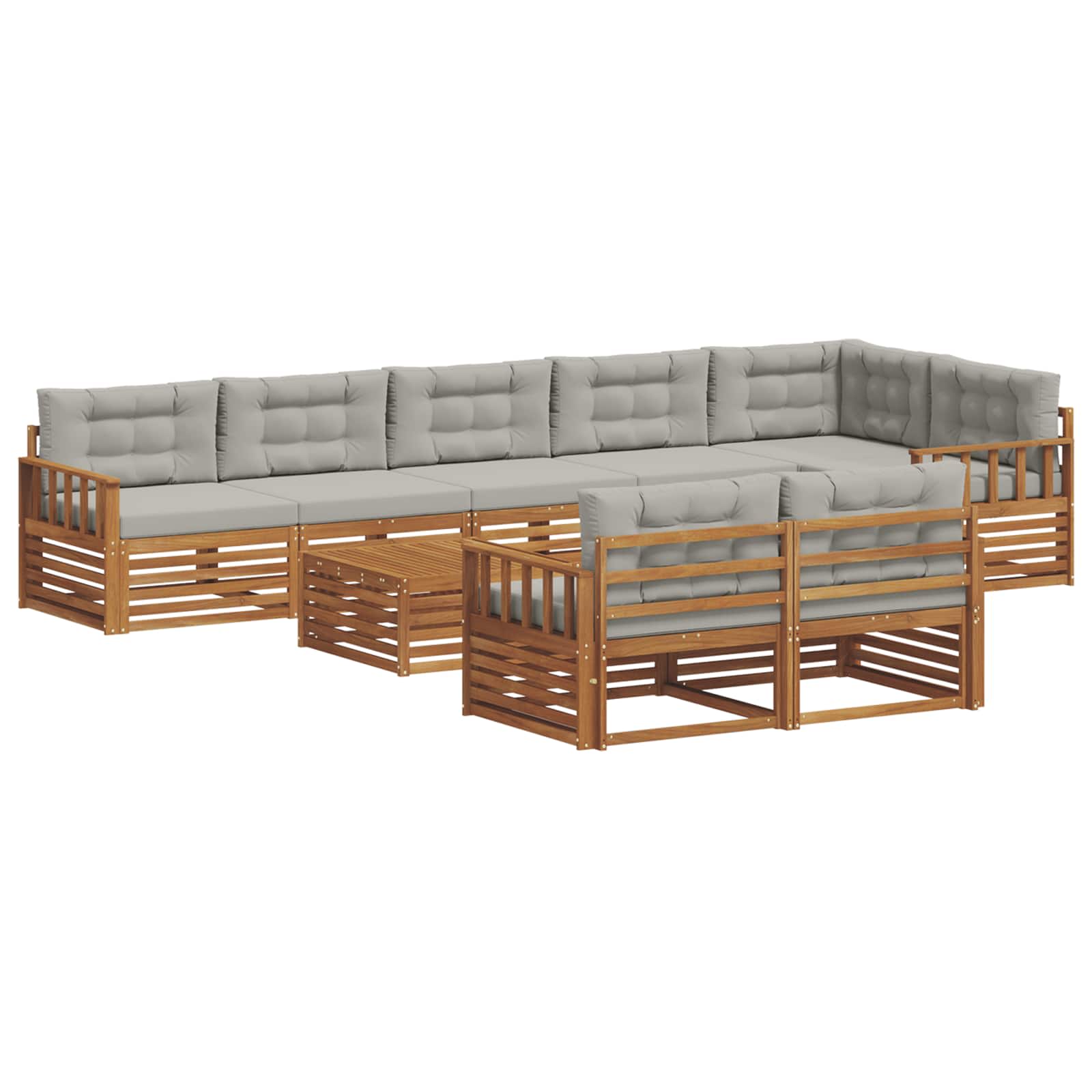 Buiten bankenset met kussen 9 pcs Natuurlijk en Lichtgrijs is nu te koop bij PeponiXL, paradijselijk wonen!