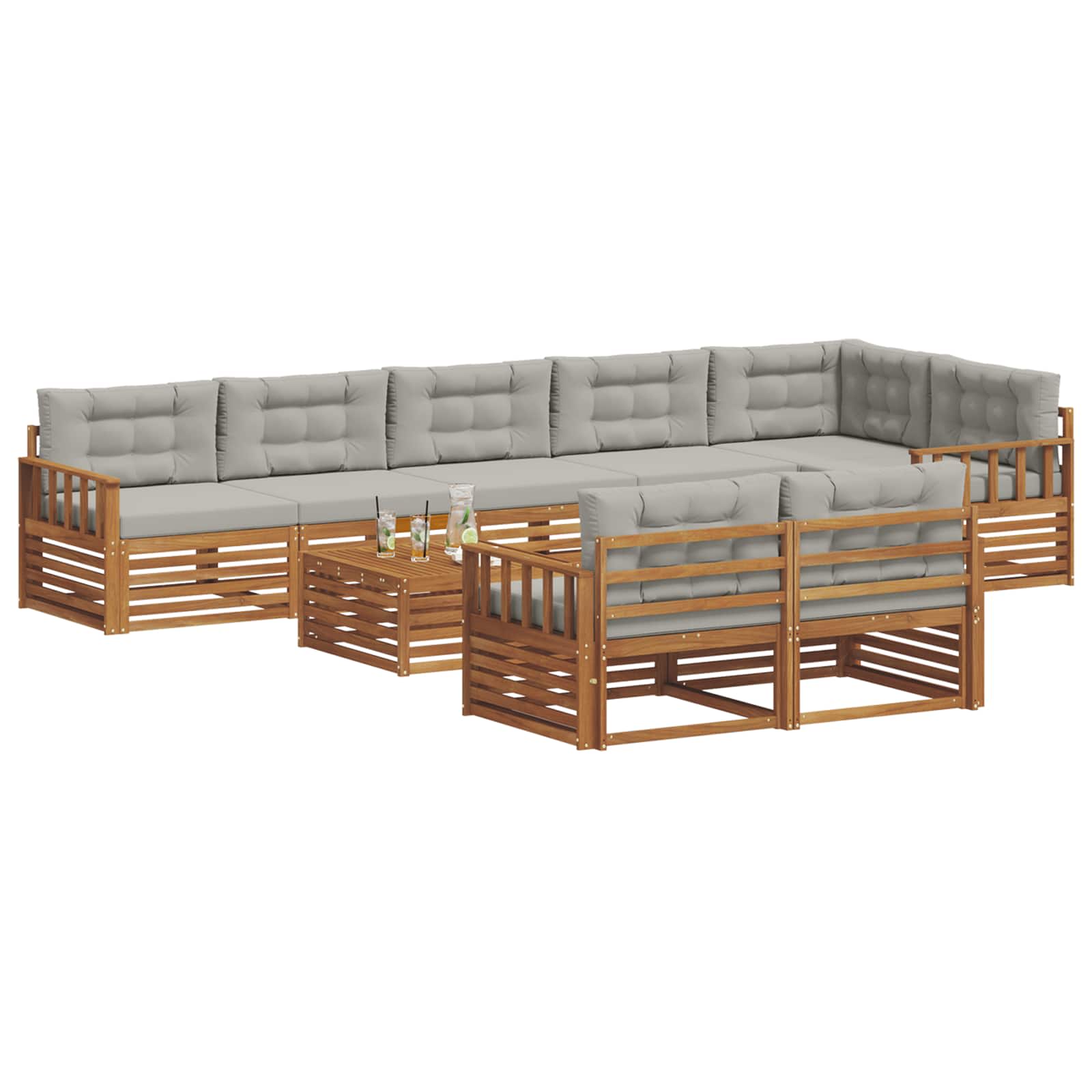 Buiten bankenset met kussen 9 pcs Natuurlijk en Lichtgrijs is nu te koop bij PeponiXL, paradijselijk wonen!