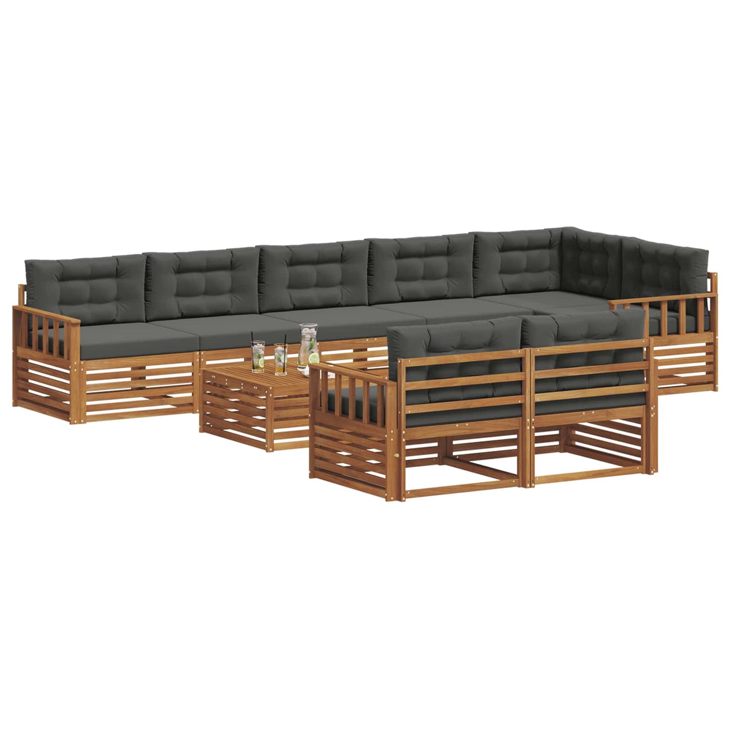 Buiten bankenset met kussen 9 pcs Natuurlijk en Antraciet is nu te koop bij PeponiXL, paradijselijk wonen!