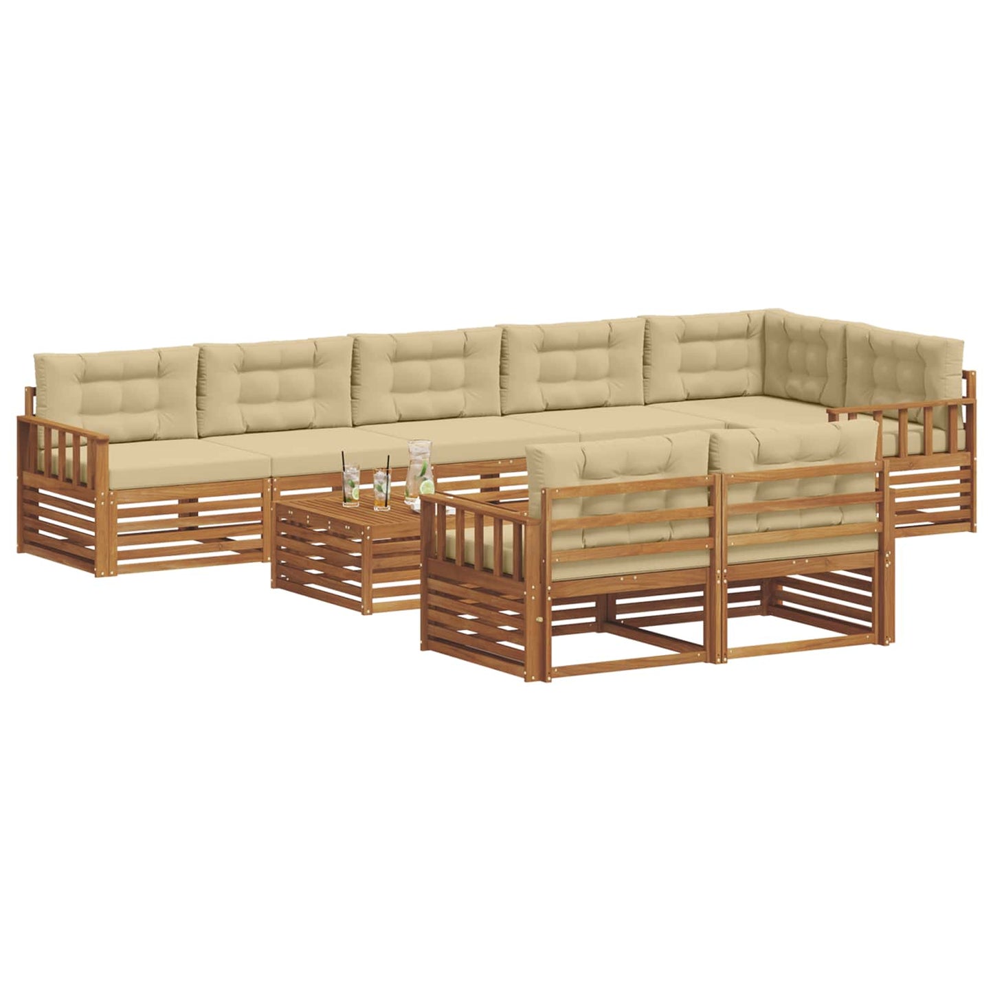 Buiten bankenset met kussen 9 pcs Natuurlijk en Beige is nu te koop bij PeponiXL, paradijselijk wonen!