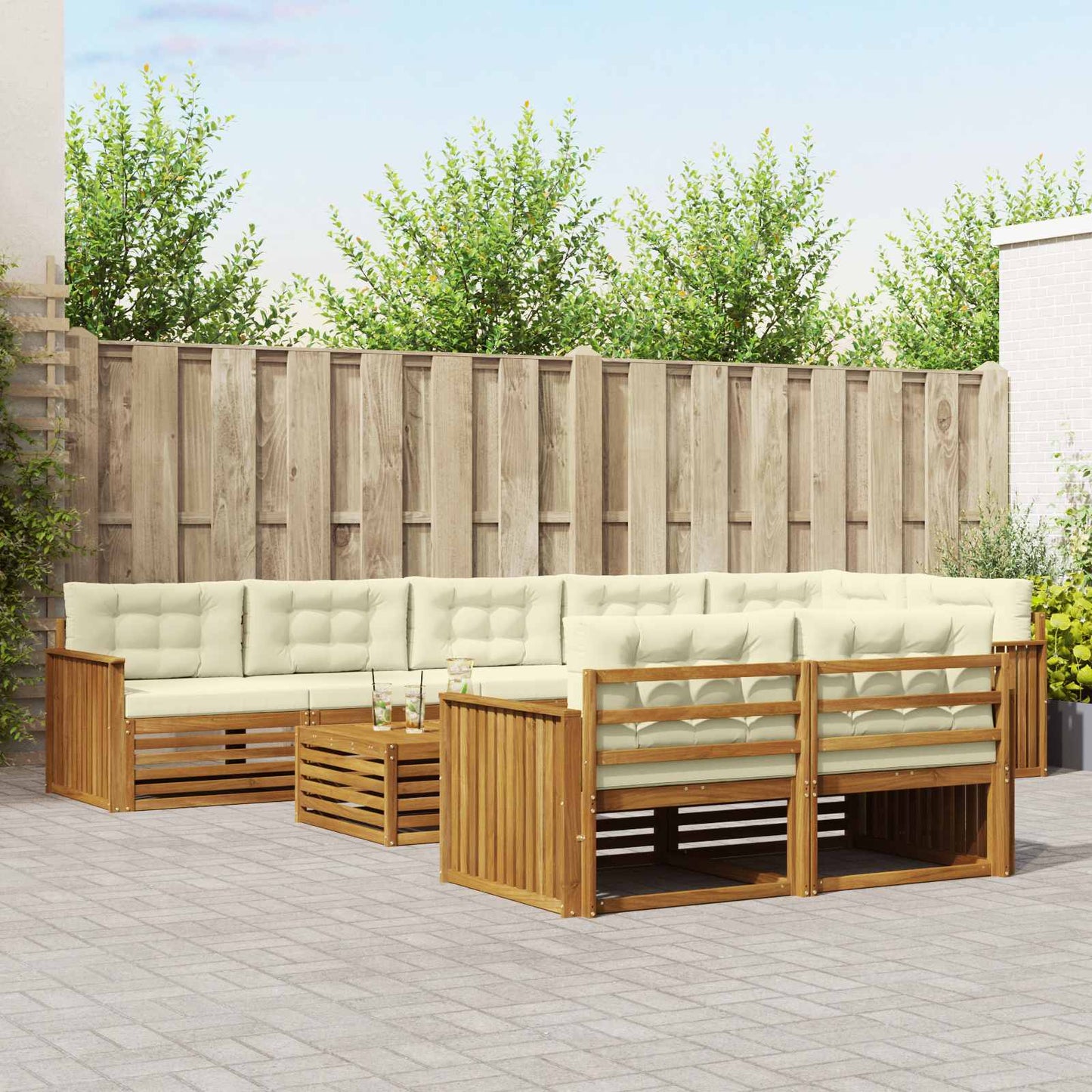 Buiten bankenset met kussen 9 pcs Natuurlijk en Crème is nu te koop bij PeponiXL, paradijselijk wonen!