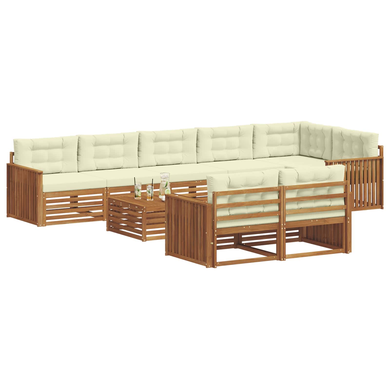 Buiten bankenset met kussen 9 pcs Natuurlijk en Crème is nu te koop bij PeponiXL, paradijselijk wonen!