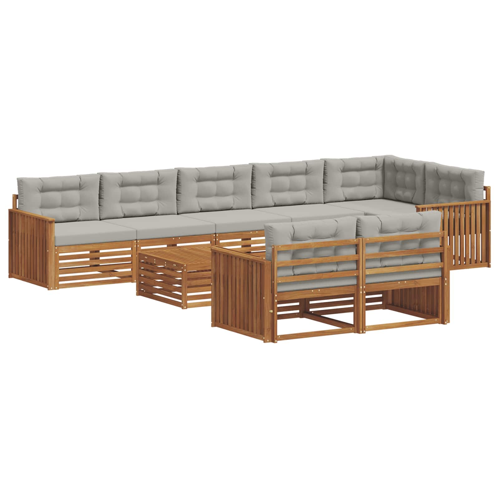 Buiten bankenset met kussen 9 pcs Natuurlijk en Lichtgrijs is nu te koop bij PeponiXL, paradijselijk wonen!