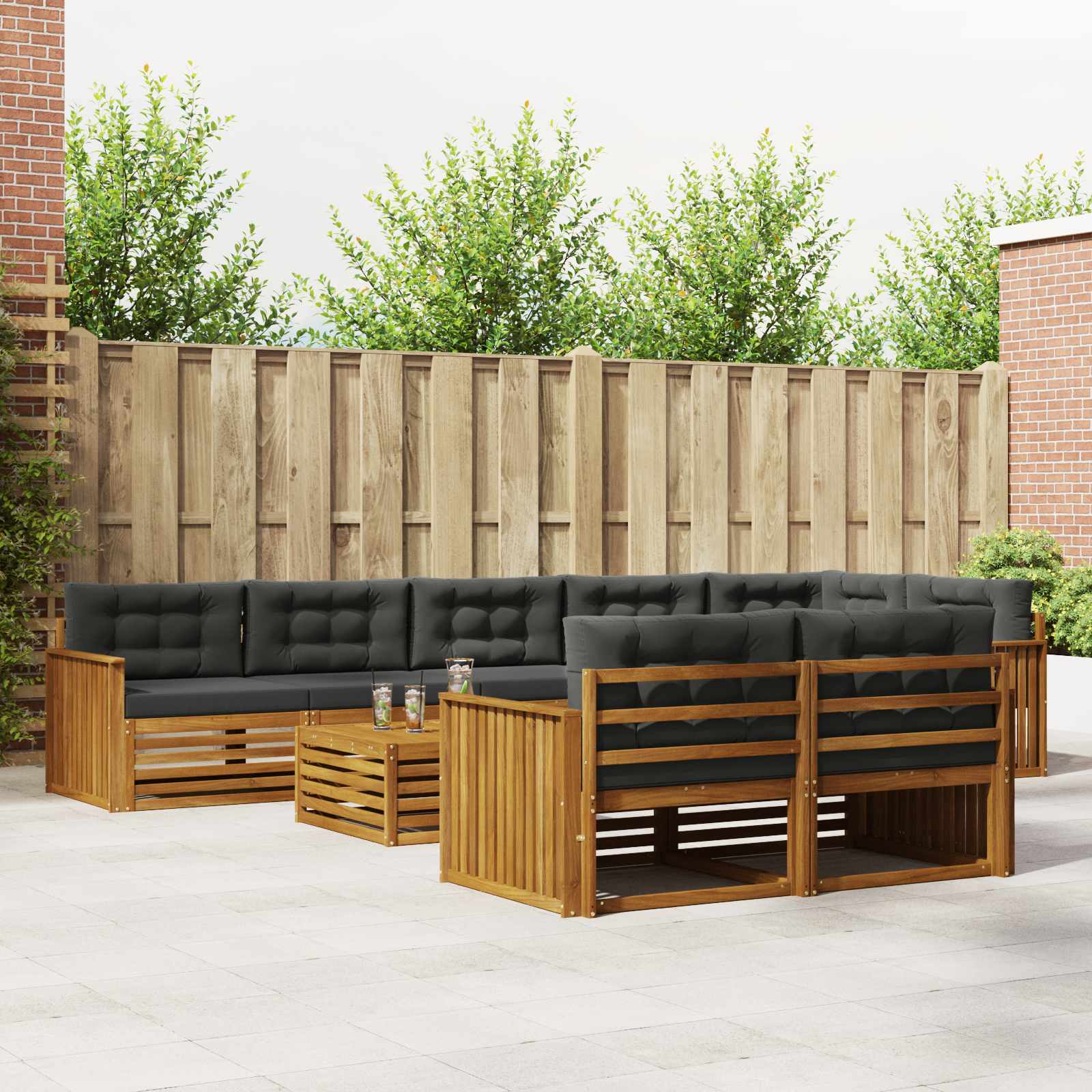Buiten bankenset met kussen 9 pcs Natuurlijk en Antraciet is nu te koop bij PeponiXL, paradijselijk wonen!
