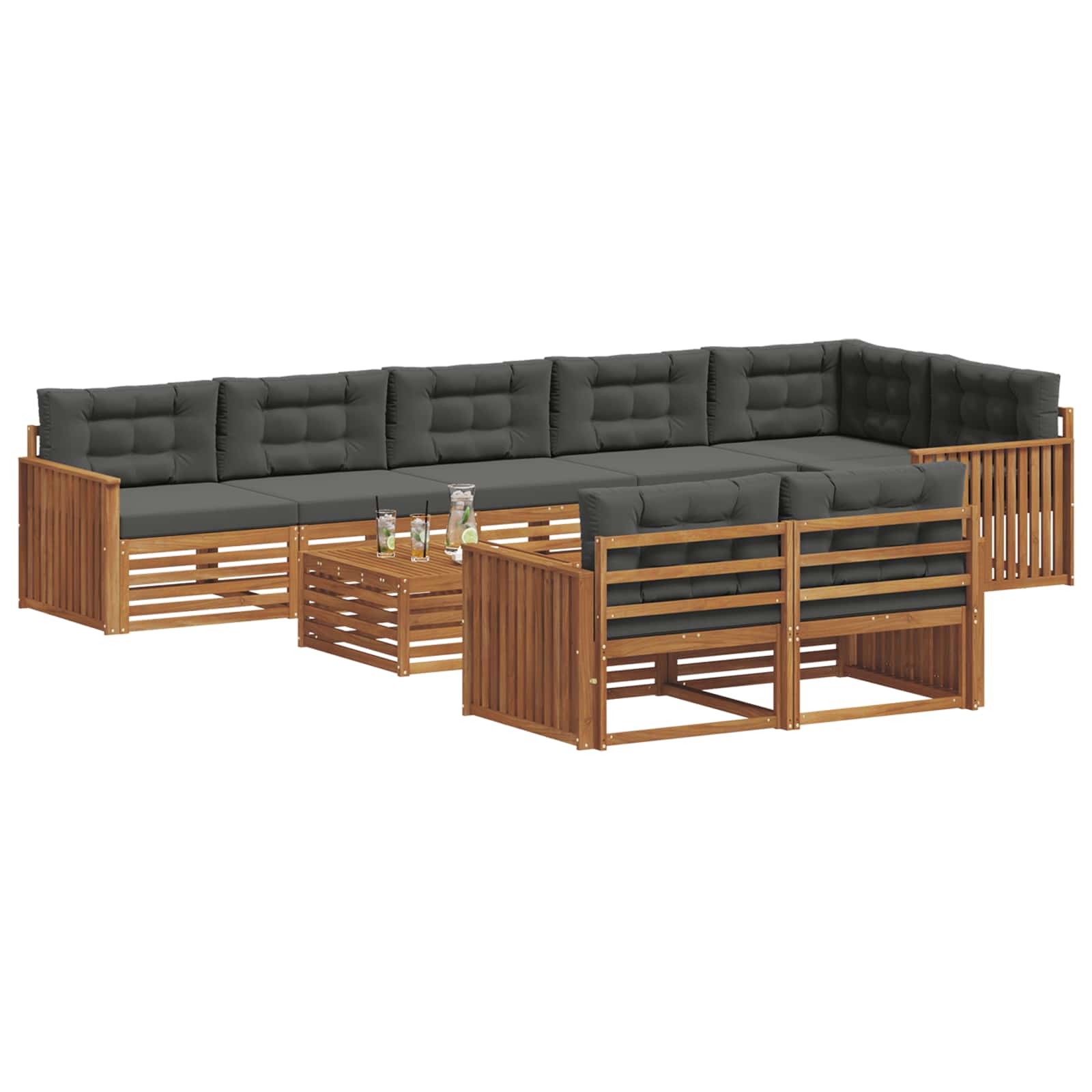Buiten bankenset met kussen 9 pcs Natuurlijk en Antraciet is nu te koop bij PeponiXL, paradijselijk wonen!