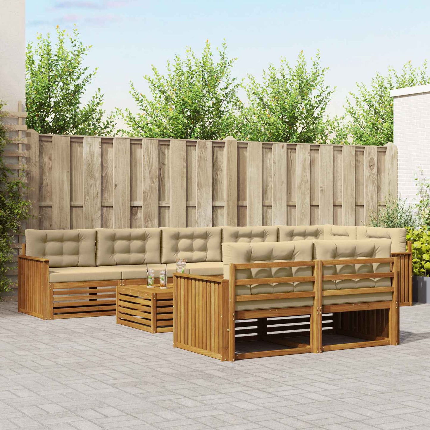 Buiten bankenset met kussen 9 pcs Natuurlijk en Beige is nu te koop bij PeponiXL, paradijselijk wonen!
