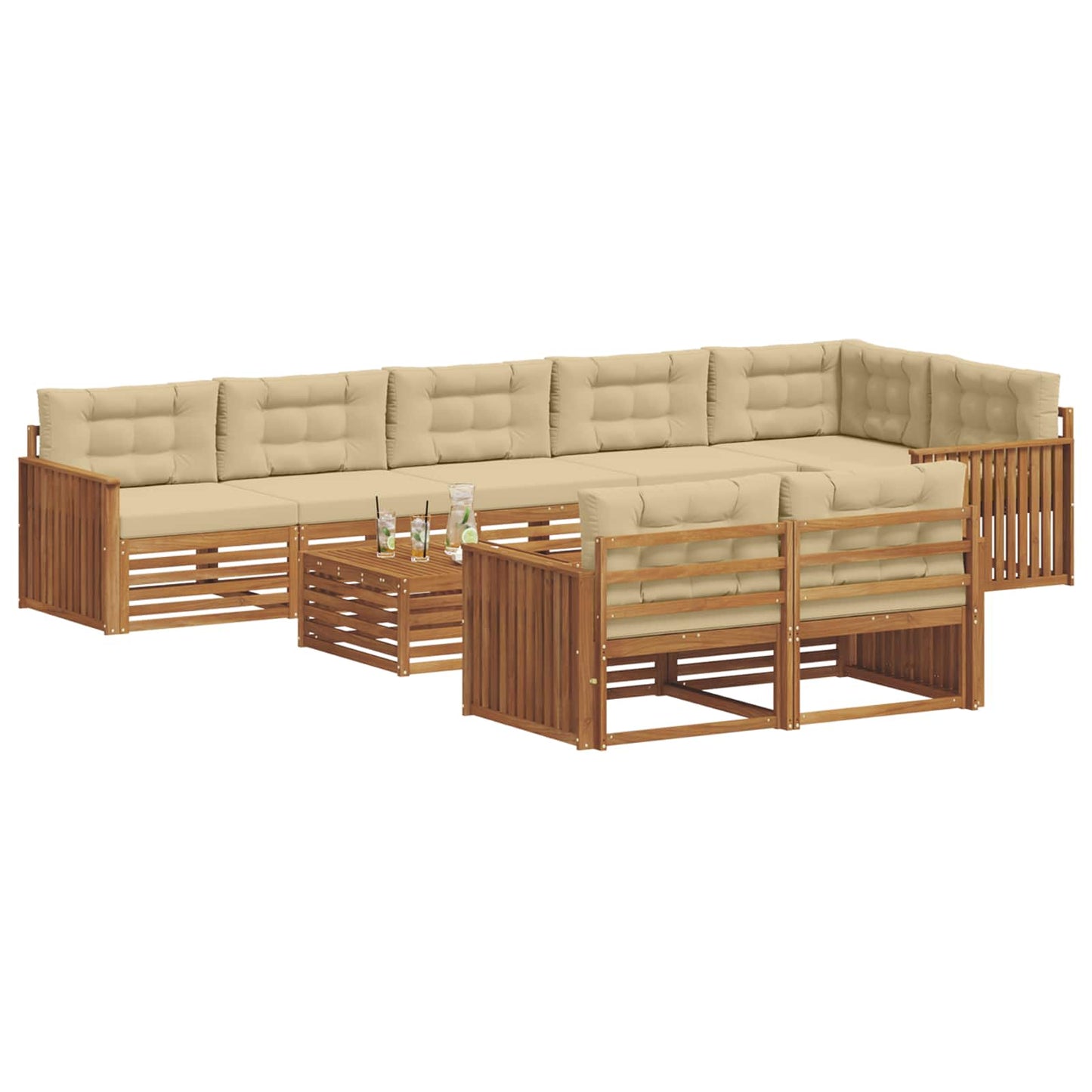 Buiten bankenset met kussen 9 pcs Natuurlijk en Beige is nu te koop bij PeponiXL, paradijselijk wonen!