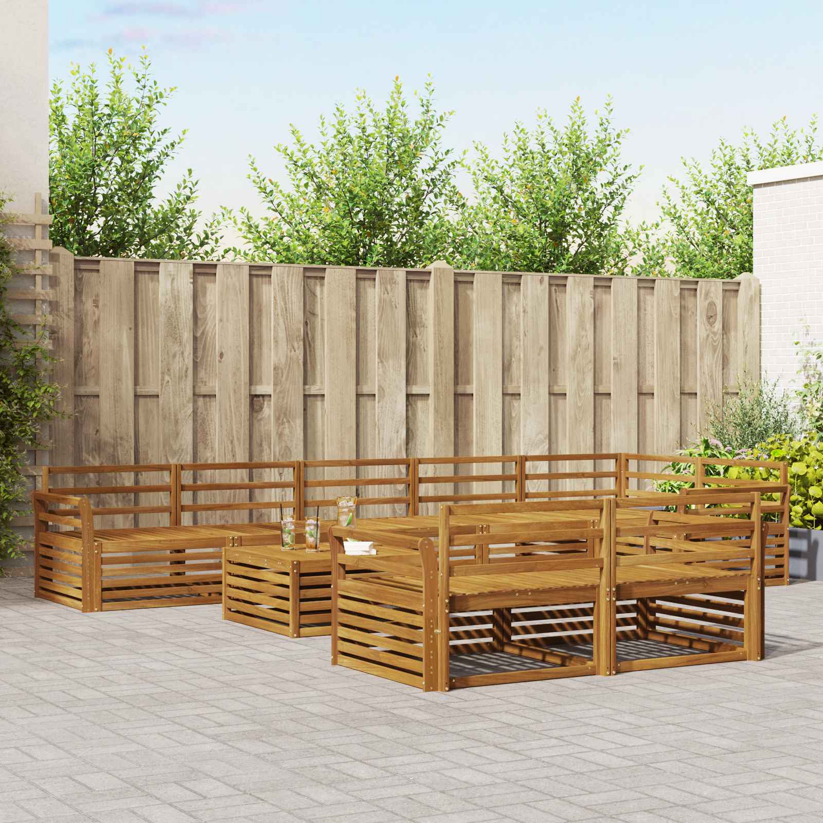 Buiten bankenset 9 pcs Naturel Massief Acaciahout is nu te koop bij PeponiXL, paradijselijk wonen!