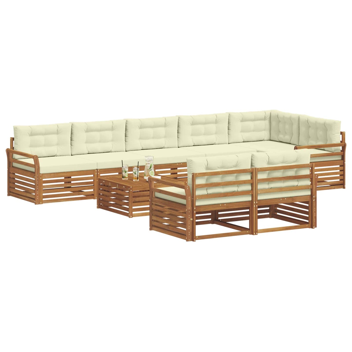 Buiten bankenset met kussen 9 pcs Natuurlijk en Crème is nu te koop bij PeponiXL, paradijselijk wonen!