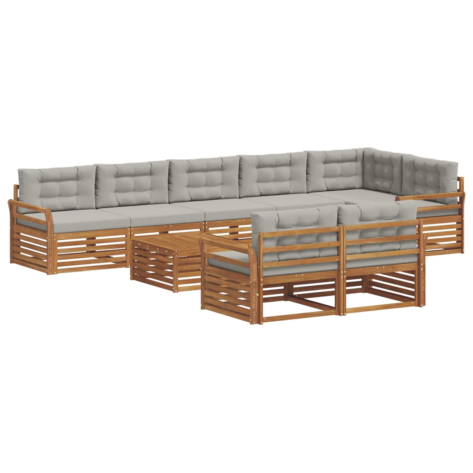 Buiten bankenset met kussen 9 pcs Natuurlijk en Lichtgrijs is nu te koop bij PeponiXL, paradijselijk wonen!