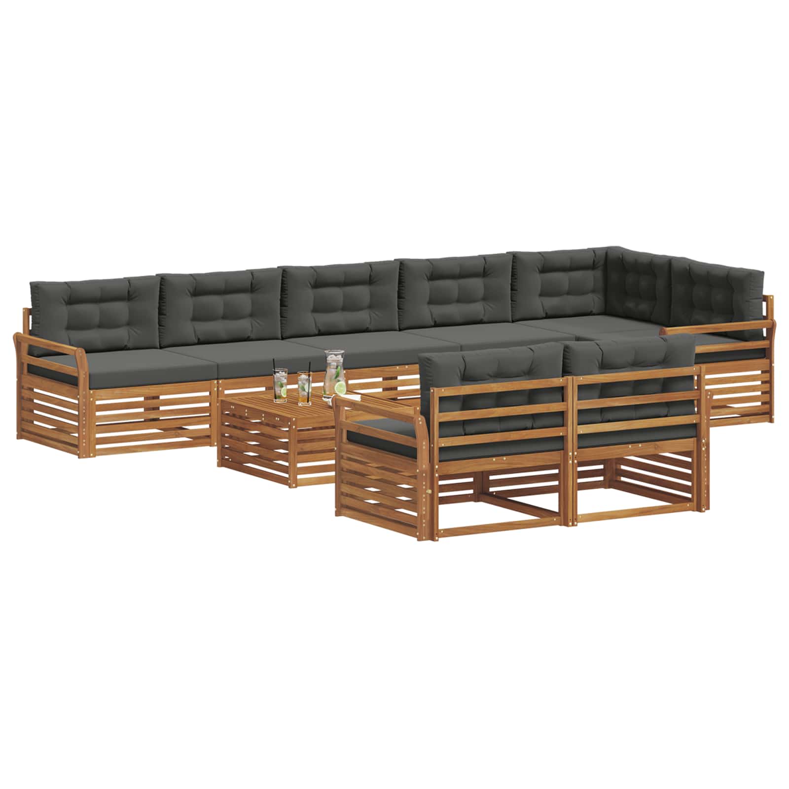 Buiten bankenset met kussen 9 pcs Natuurlijk en Antraciet is nu te koop bij PeponiXL, paradijselijk wonen!