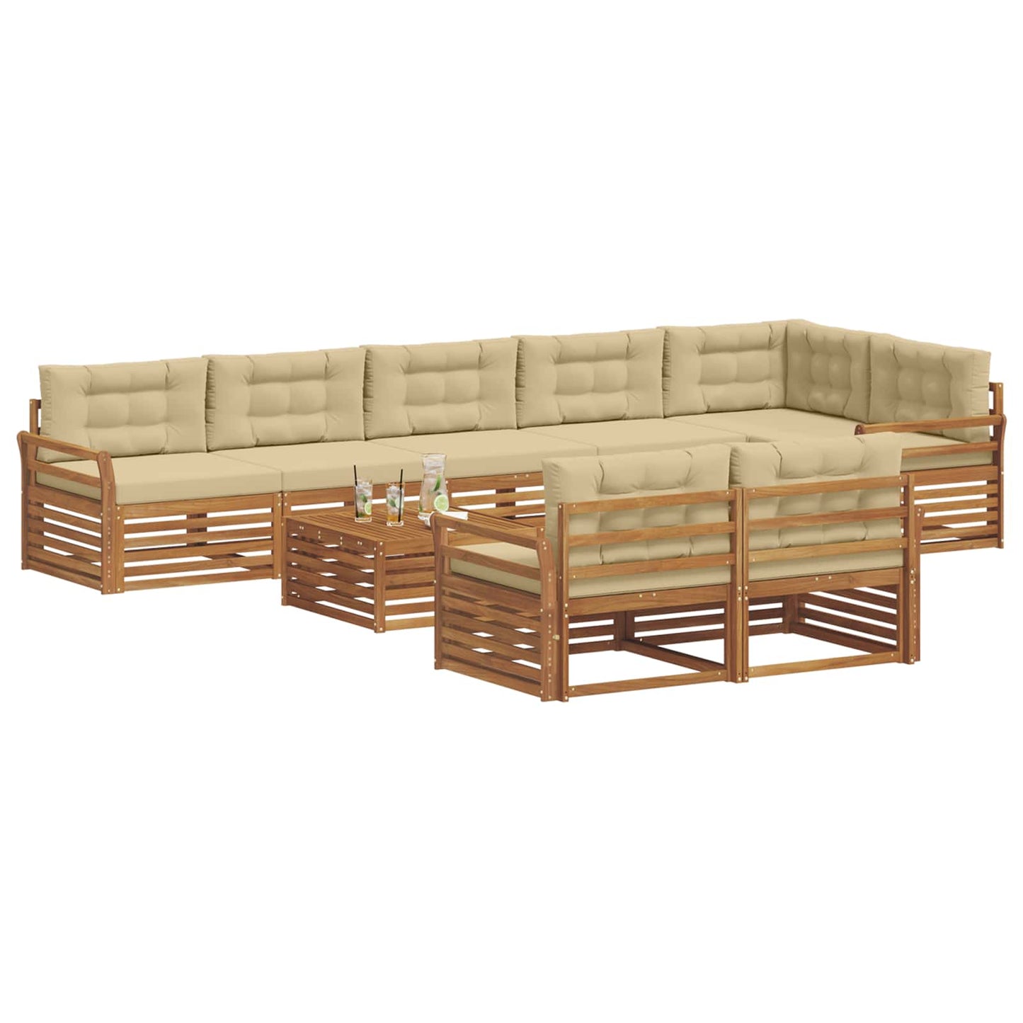Buiten bankenset met kussen 9 pcs Natuurlijk en Beige is nu te koop bij PeponiXL, paradijselijk wonen!