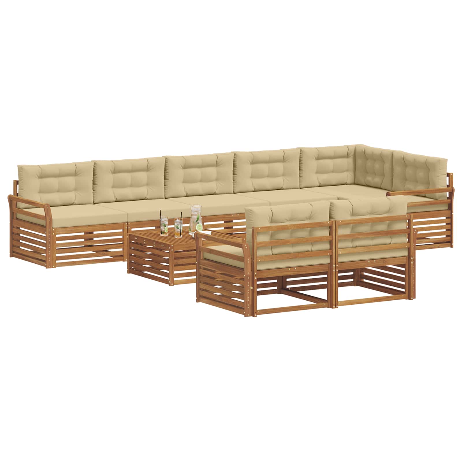 Buiten bankenset met kussen 9 pcs Natuurlijk en Beige is nu te koop bij PeponiXL, paradijselijk wonen!