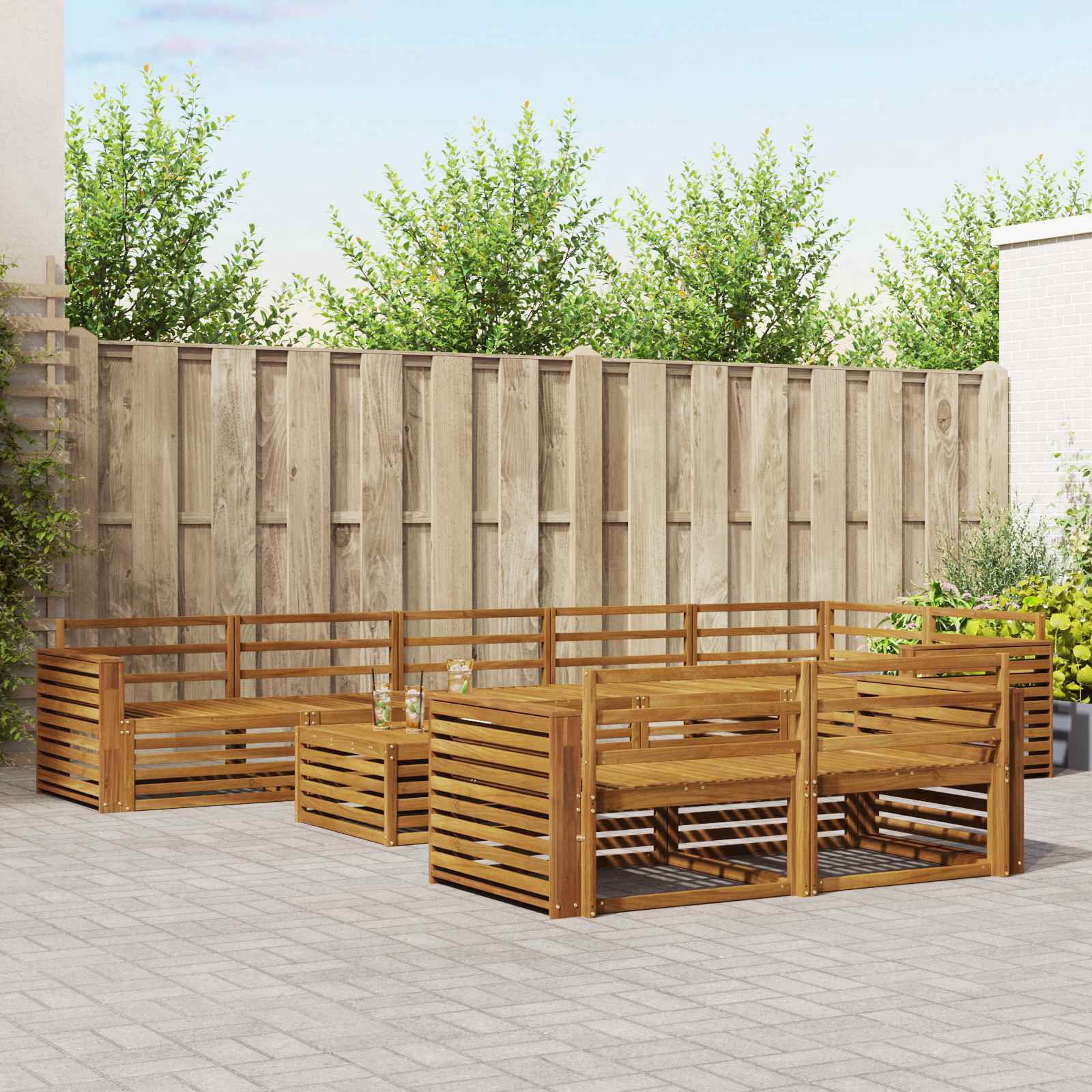 Buiten bankenset 9 pcs Naturel Massief Acaciahout is nu te koop bij PeponiXL, paradijselijk wonen!