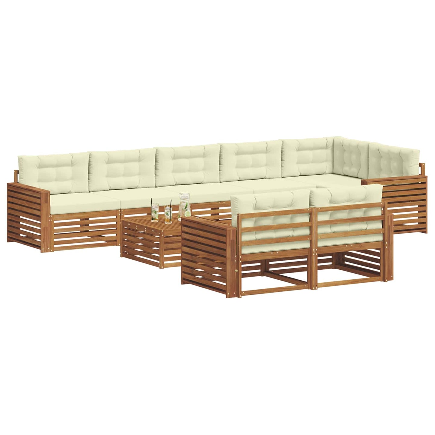 Buiten bankenset met kussen 9 pcs Natuurlijk en Crème is nu te koop bij PeponiXL, paradijselijk wonen!