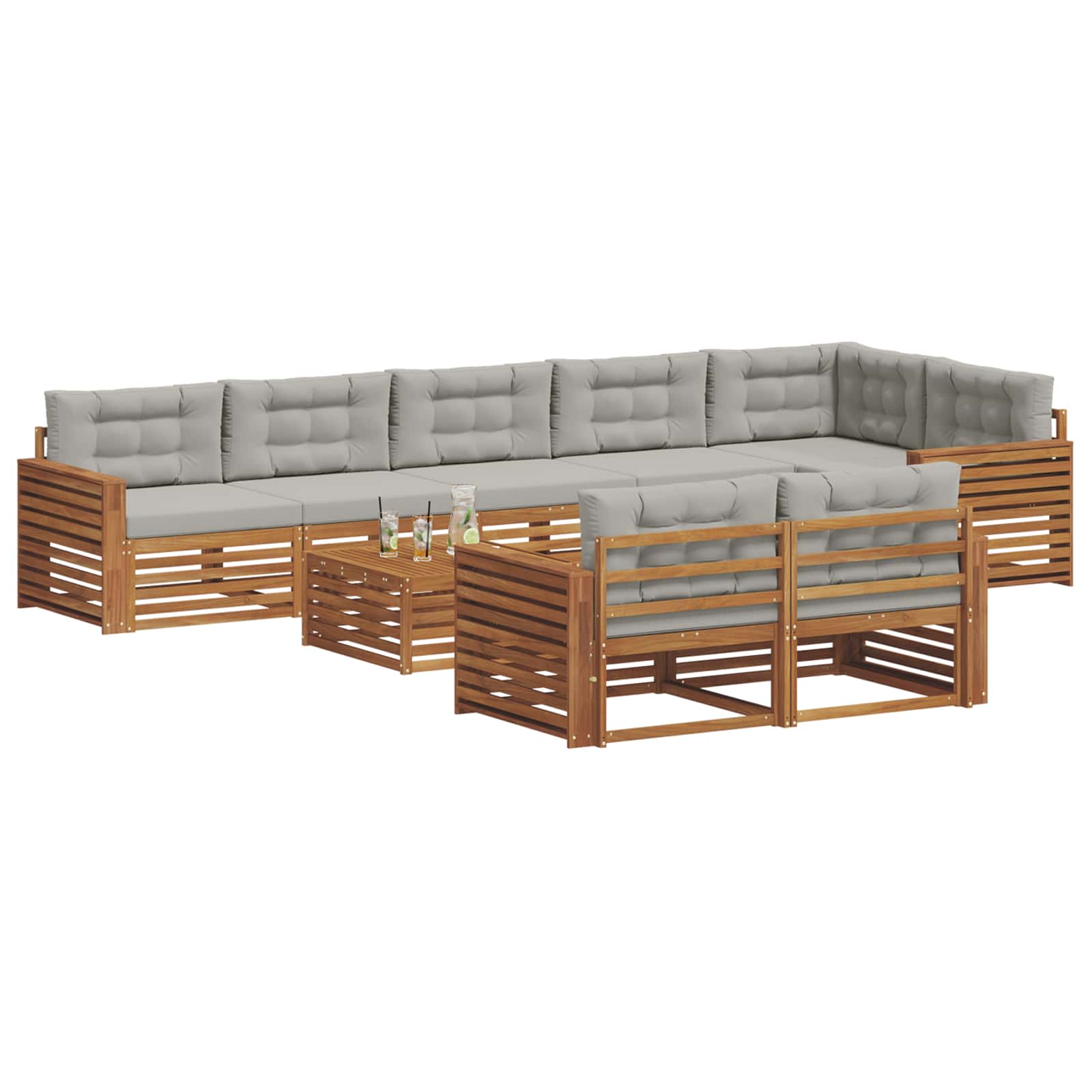 Buiten bankenset met kussen 9 pcs Natuurlijk en Lichtgrijs is nu te koop bij PeponiXL, paradijselijk wonen!