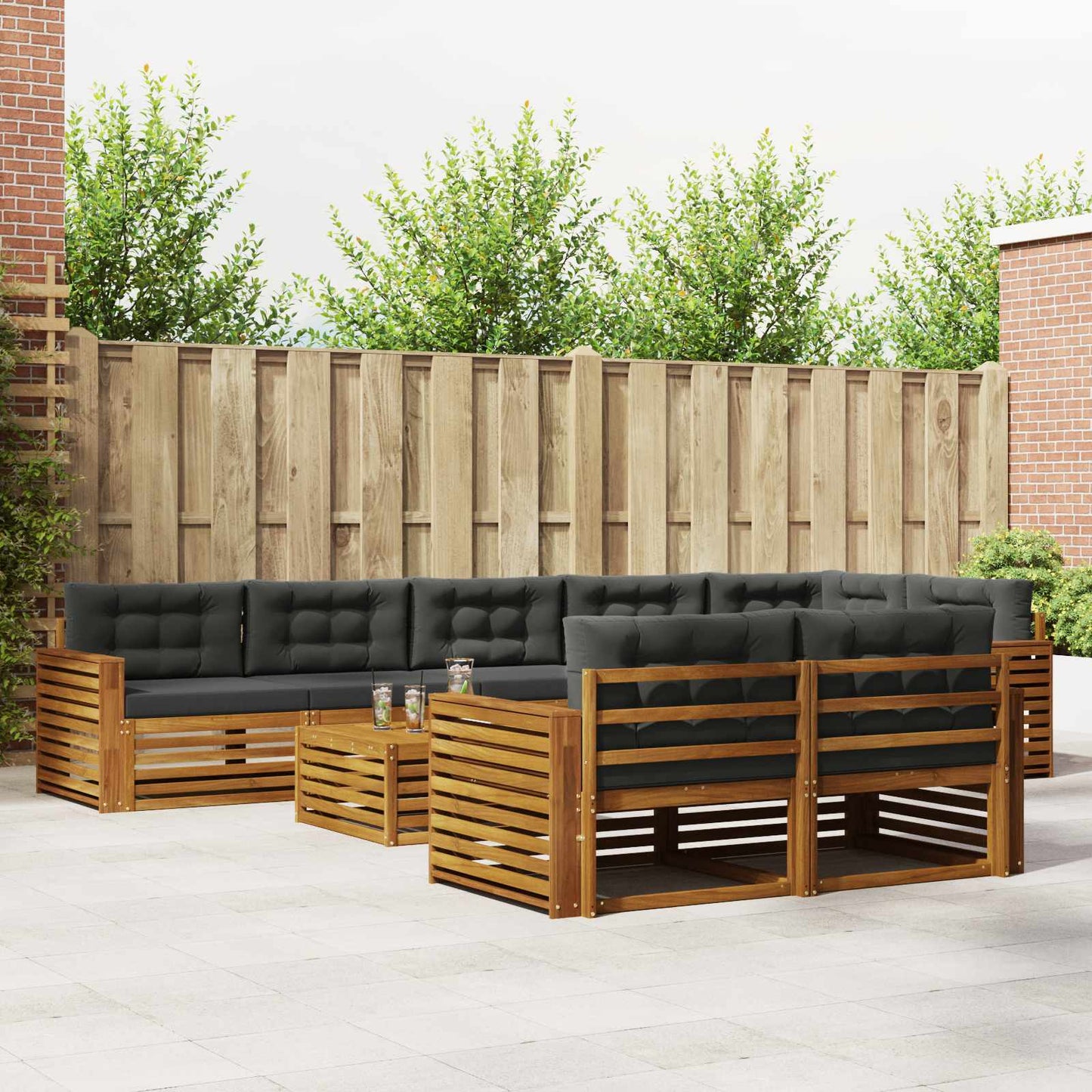 Buiten bankenset met kussen 9 pcs Natuurlijk en Antraciet is nu te koop bij PeponiXL, paradijselijk wonen!