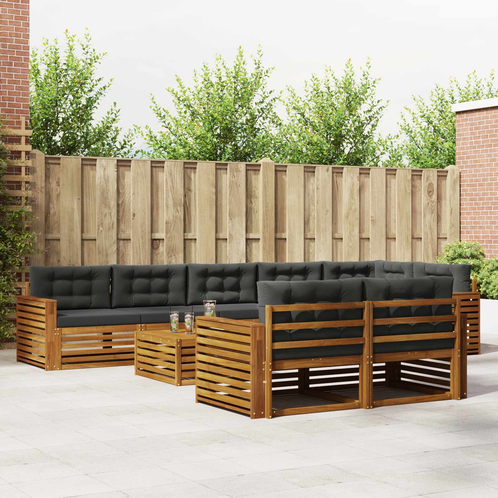 Buiten bankenset met kussen 9 pcs Natuurlijk en Antraciet is nu te koop bij PeponiXL, paradijselijk wonen!